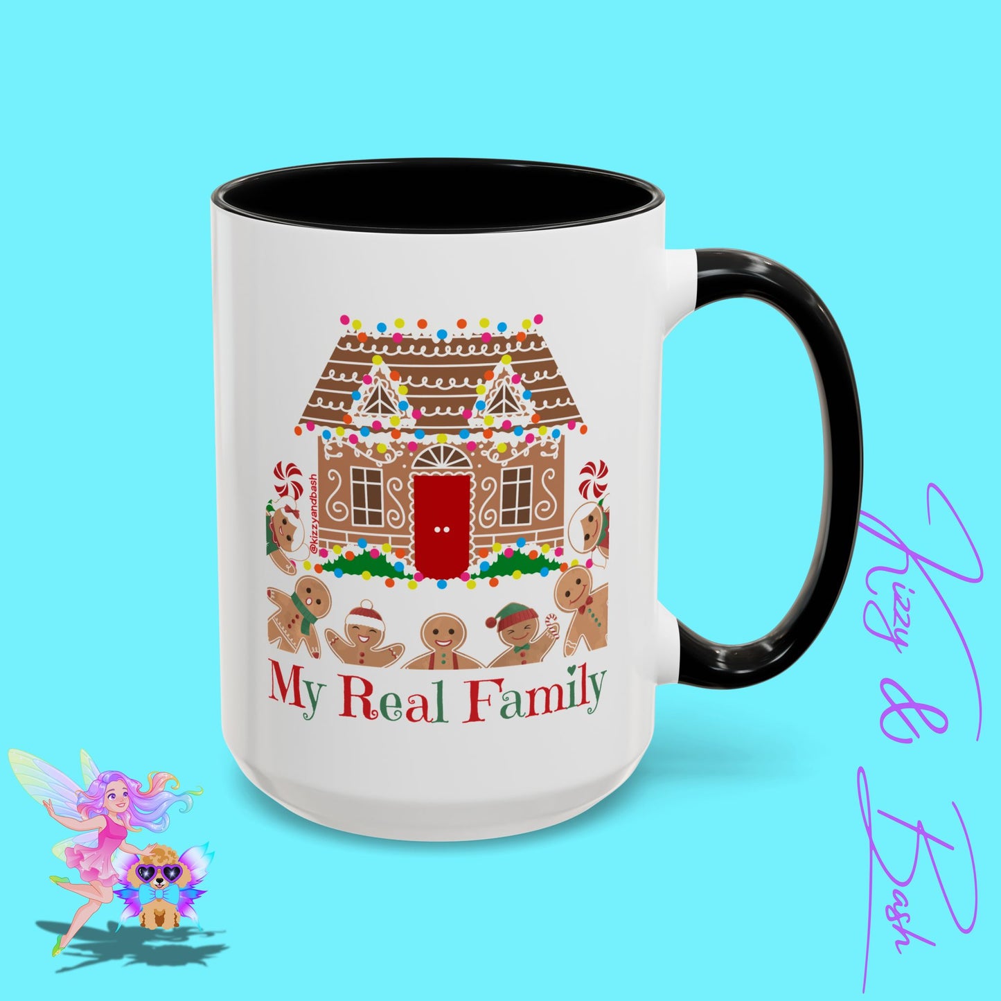 Cute Gingerbread Mug Funny Gingerbread Coffee Mug Fun Gingerbread Family Unique Christmas Gift Idea for Friends and Family Perfect Gift for Gingerbread Lovers and Gingerbread Bakers My Real Family Accent Coffee Mug - 11, 15oz