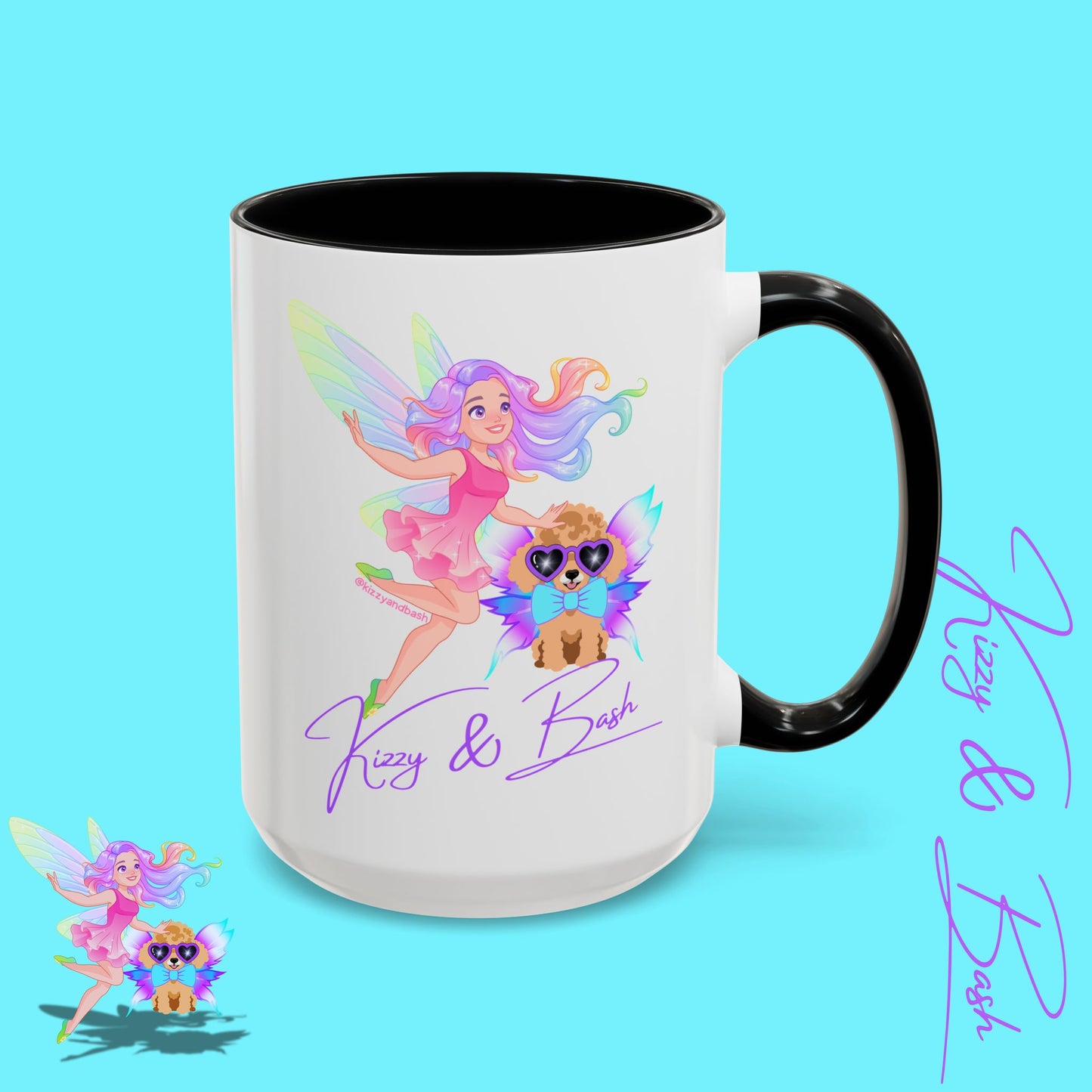 Beautiful Fairy Coffee Mug Funny Dog Mug Fairy Girl and Red Toy Poodle Fairy Mug Cute Fairycore Gift Idea Perfect Poodle Lover Mug Whimsical Mug for Fairy Lovers Kizzy and Bash Logo Accent Coffee Mug - 11, 15oz