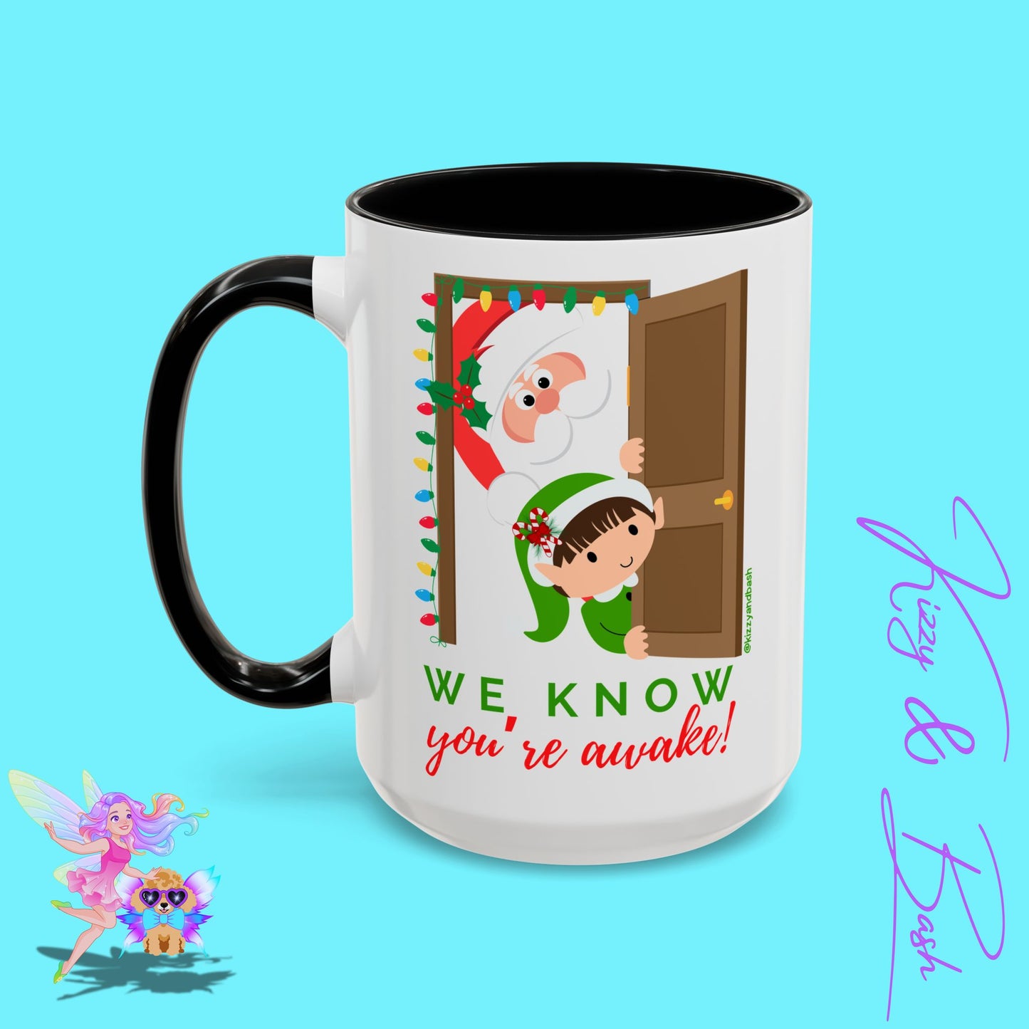 Funny Santa and Elf Mug Unique Santa Coffee Mug Hilarious Elf Lover Gift Funny Christmas Mug Perfect Christmas Gift for Teacher Appreciation We Know You're Awake Accent Coffee Mug - 11, 15oz