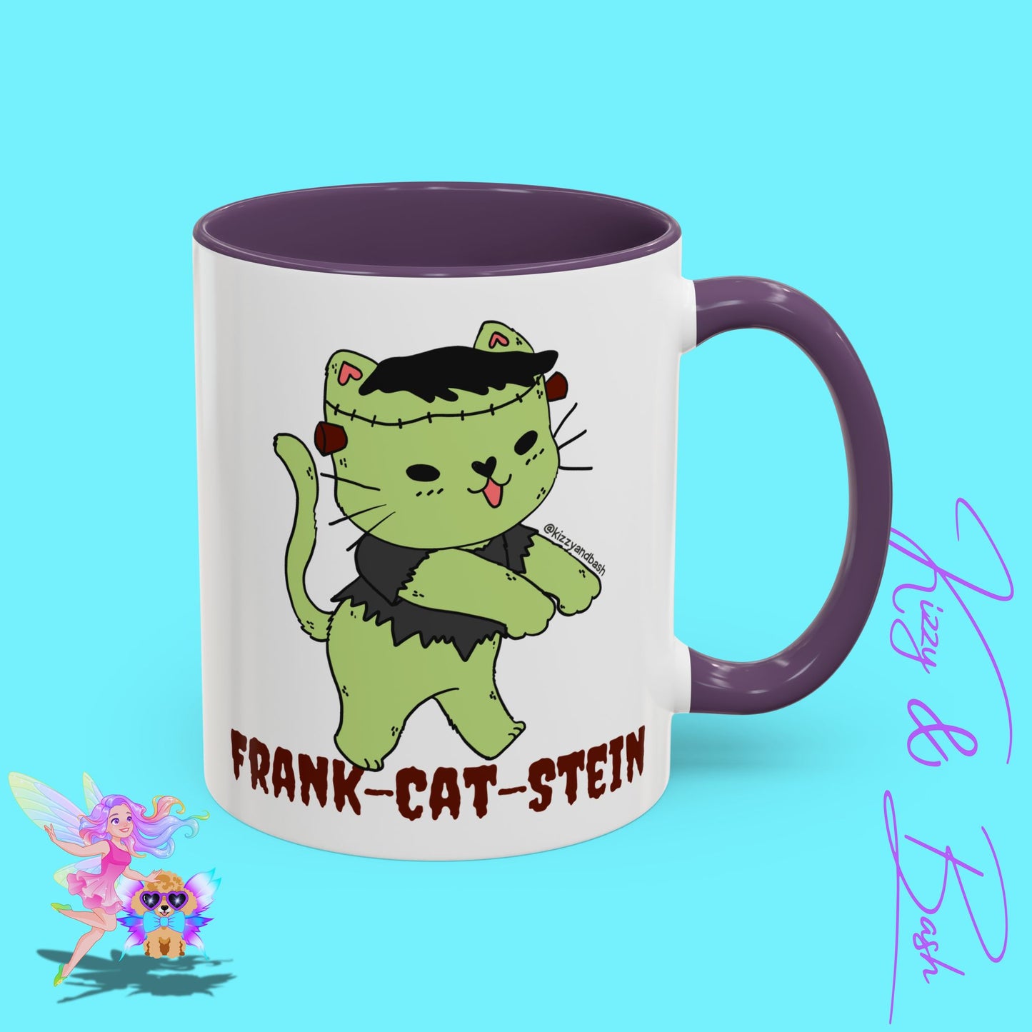 Funny Cat Mug Cute Halloween Coffee Mug Frankenstein Kitty Cat Coffee Mug Unique Gift for Cat Lovers Funny Gift for Teacher Appreciation Frank-Cat-Stein Accent Coffee Mug - 11, 15oz
