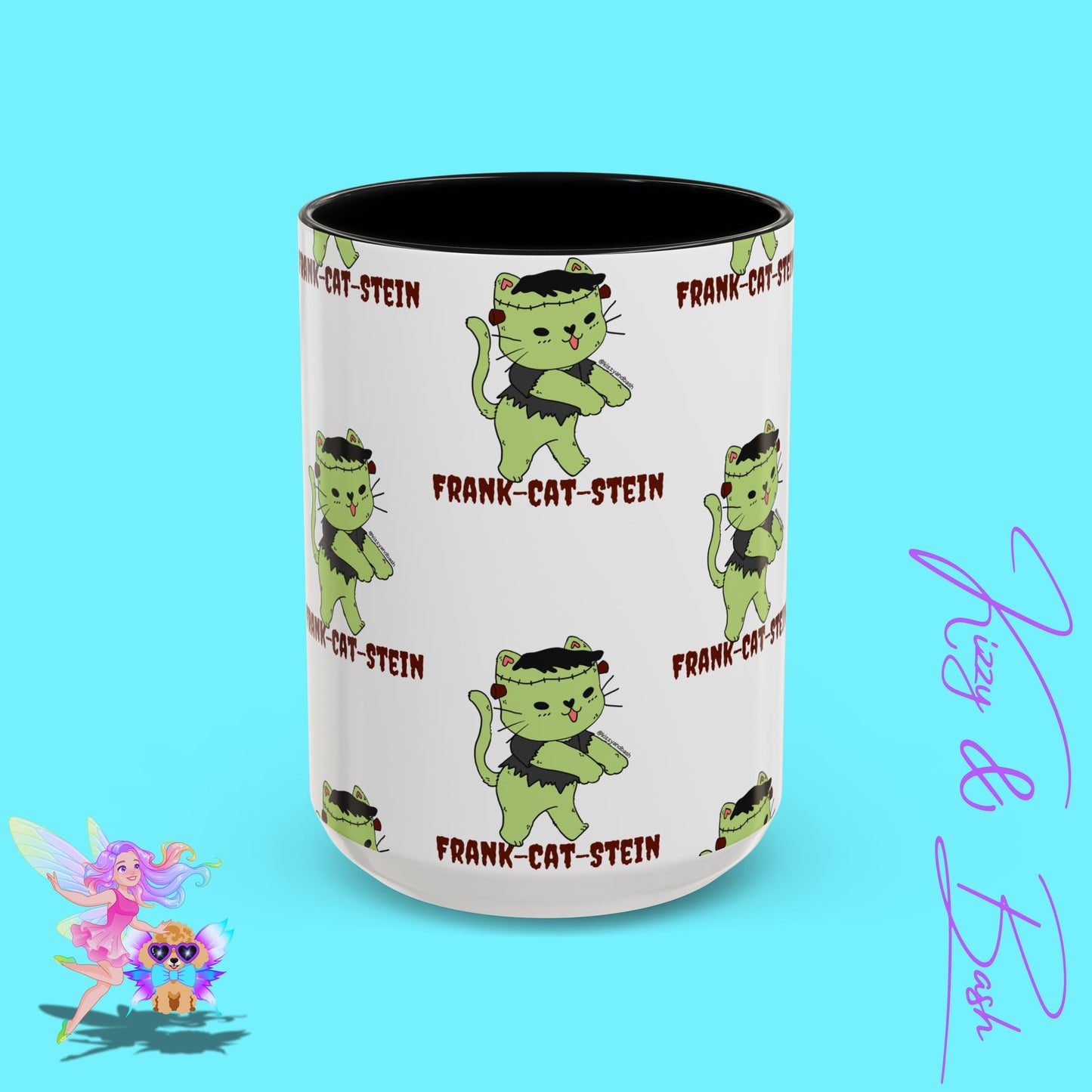 Funny Cat Mug Cute Halloween Coffee Mug Frankenstein Kitty Cat Coffee Mug Unique Gift for Cat Lovers Funny Gift for Teacher Appreciation Frank-Cat-Stein Accent Coffee Mug - 11, 15oz