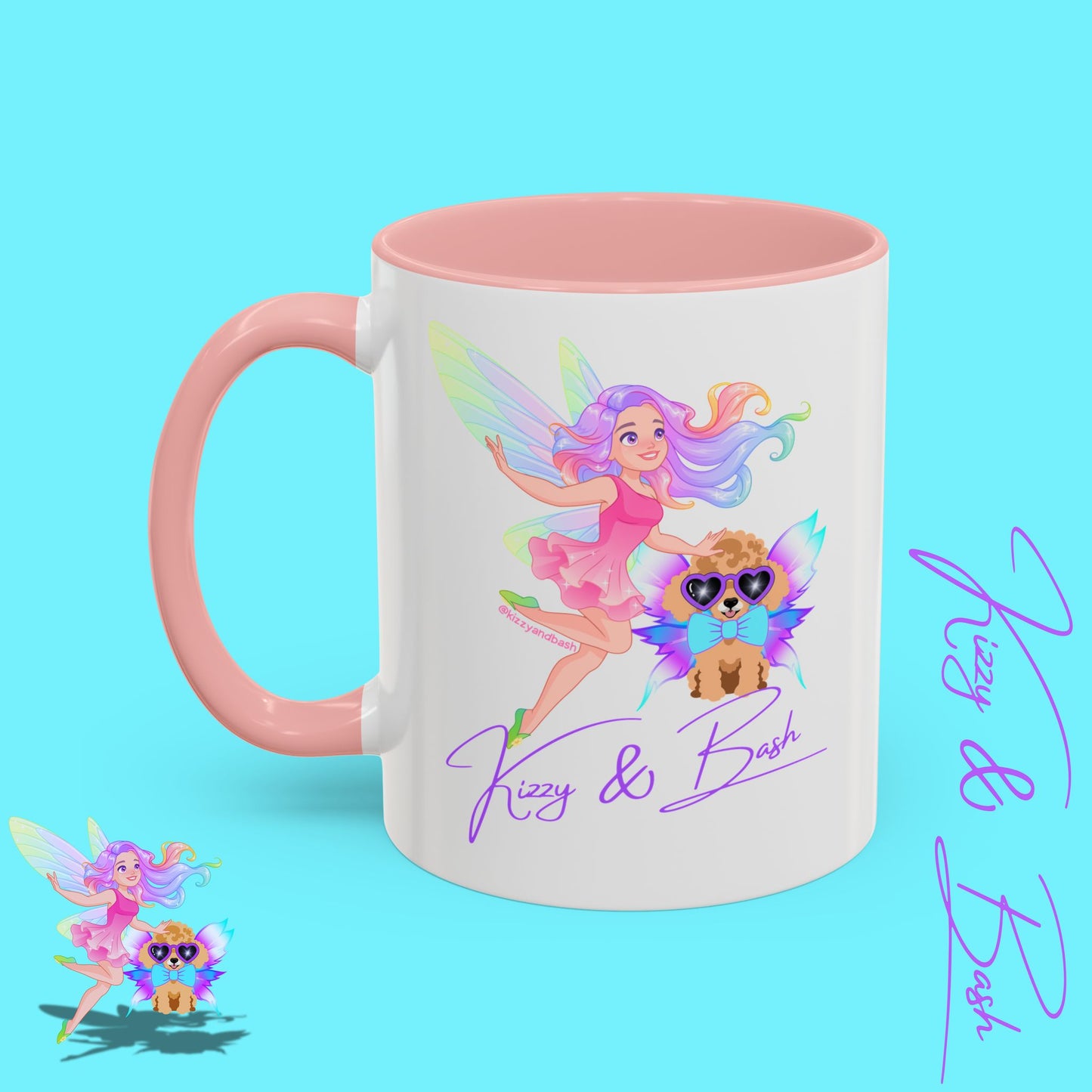Beautiful Fairy Coffee Mug Funny Dog Mug Fairy Girl and Red Toy Poodle Fairy Mug Cute Fairycore Gift Idea Perfect Poodle Lover Mug Whimsical Mug for Fairy Lovers Kizzy and Bash Logo Accent Coffee Mug - 11, 15oz