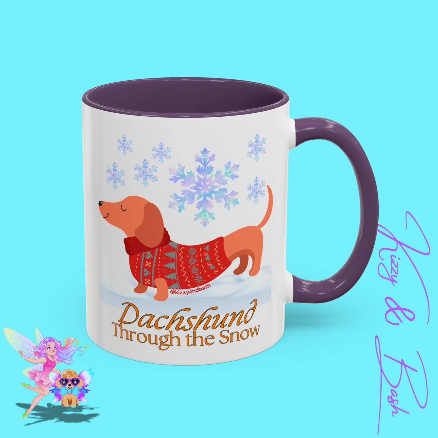 Unique Christmas Wiener Dog Coffee Mug Funny Dachshund Mug Cute Dog Lover Mug Perfect Gift for Dog Lovers Unique Christmas Mug Perfect Christmas Gift for Veterinarian Dachshund Through the Snow Holiday Dog Accent Coffee Mug - 11, 15oz