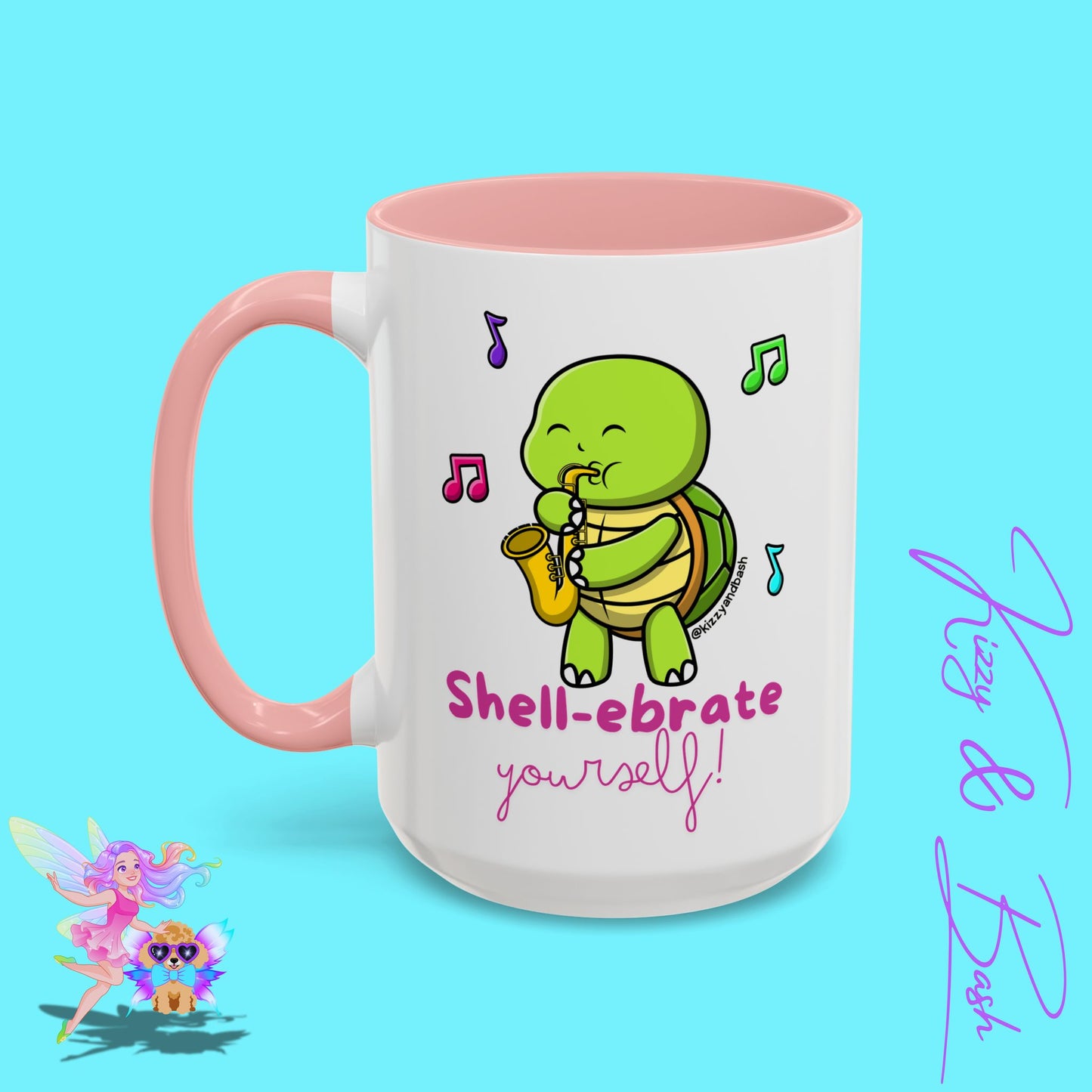 Cute Turtle Coffee Mug Funny Turtle Mug Saxophone Playing Turtle Perfect Teacher Appreciation Gift Funny Band Camp Mug Gift for Band Teacher Shell-ebrate Yourself Funny Pun Mug Celebrate Yourself Accent Coffee Mug - 11, 15oz
