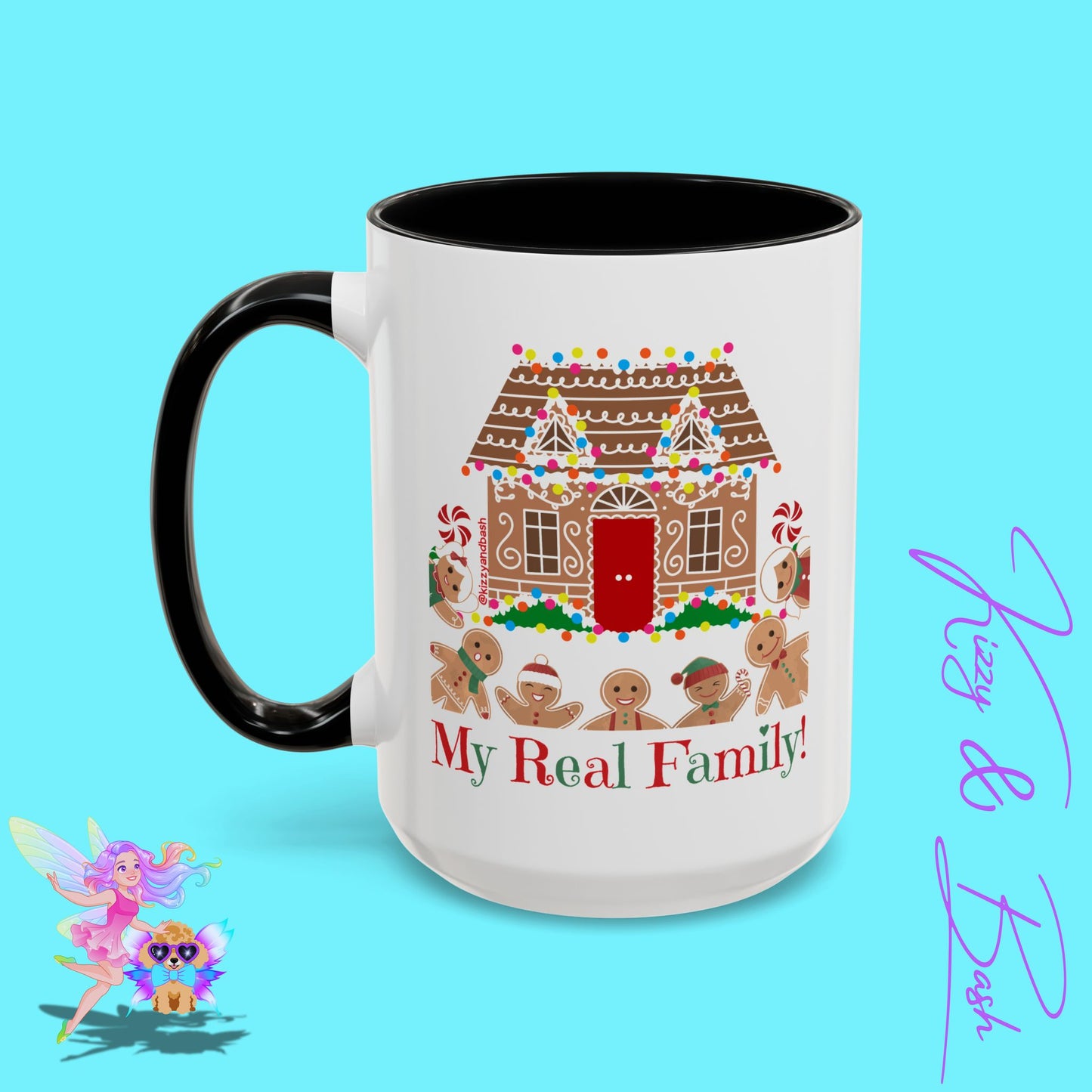 Cute Gingerbread Mug Funny Gingerbread Coffee Mug Fun Gingerbread Family Unique Christmas Gift Idea for Friends and Family Perfect Gift for Gingerbread Lovers and Gingerbread Bakers My Real Family Accent Coffee Mug - 11, 15oz