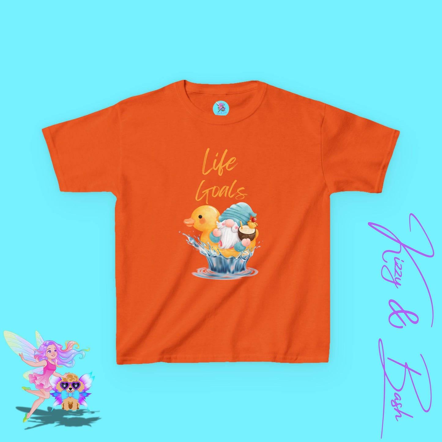 Life Goals Shirt Gnome and Rubber Duck T-Shirt for Kids Funny Summer Tee with Gnome Riding Rubber Ducky Funny Vacation Gift Shirt Gift for Rubber Ducky Lovers Gift for Gnome Lovers Water Life Shirt for Kids Heavy Cotton™ Tee