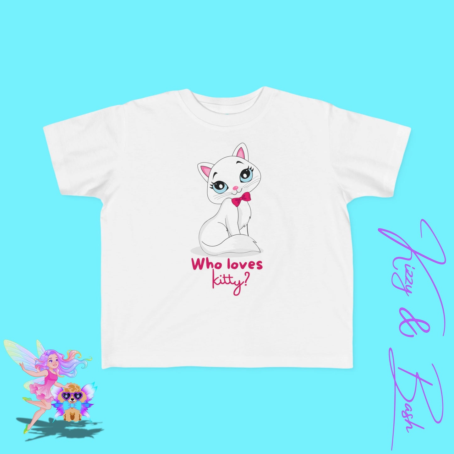 Who Loves Kitty? Cute Cat T-Shirt for Toddlers Kawaii Kitty Shirt Funny Gift for Cat Lovers Whimsical Animal Graphic Tee Sassy Cat Shirt Playful Kitty T-Shirt for Toddler's Fine Jersey Tee