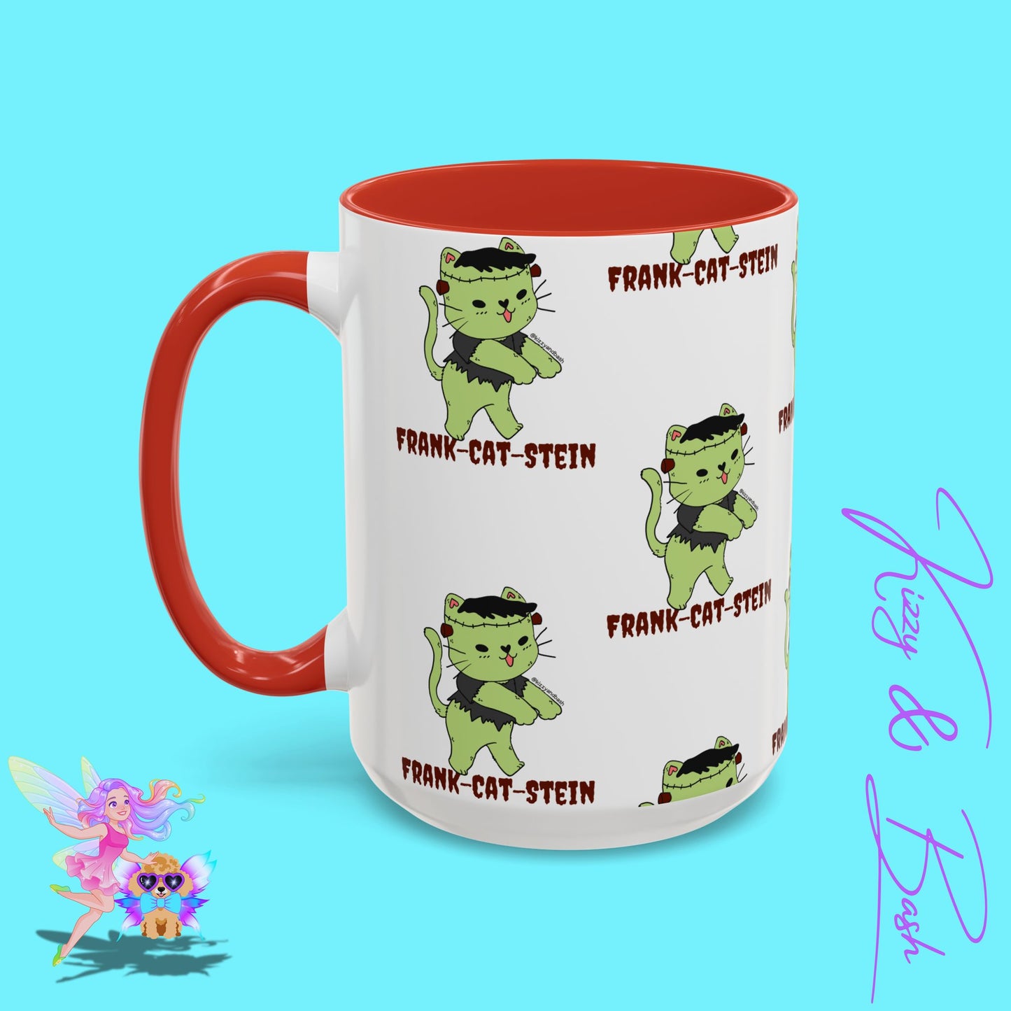 Funny Cat Mug Cute Halloween Coffee Mug Frankenstein Kitty Cat Coffee Mug Unique Gift for Cat Lovers Funny Gift for Teacher Appreciation Frank-Cat-Stein Accent Coffee Mug - 11, 15oz