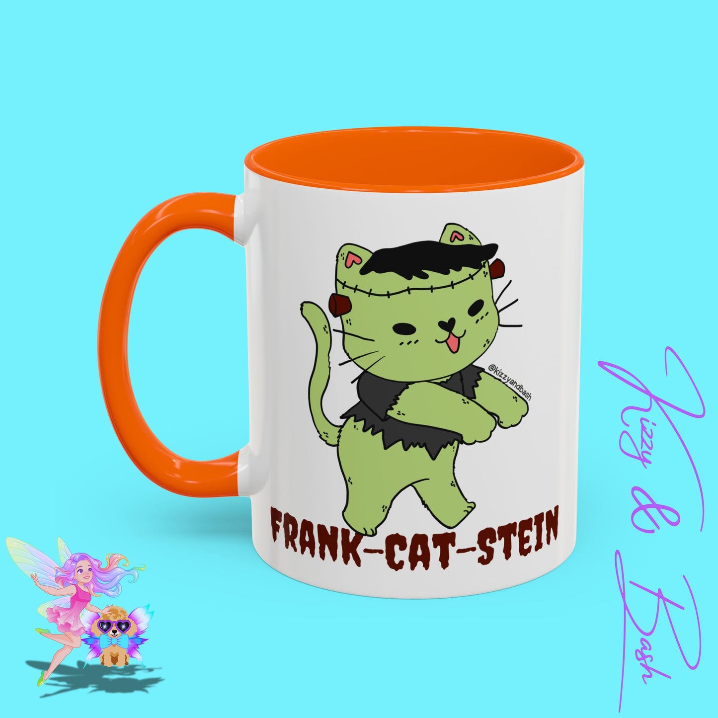 Funny Cat Mug Cute Halloween Coffee Mug Frankenstein Kitty Cat Coffee Mug Unique Gift for Cat Lovers Funny Gift for Teacher Appreciation Frank-Cat-Stein Accent Coffee Mug - 11, 15oz