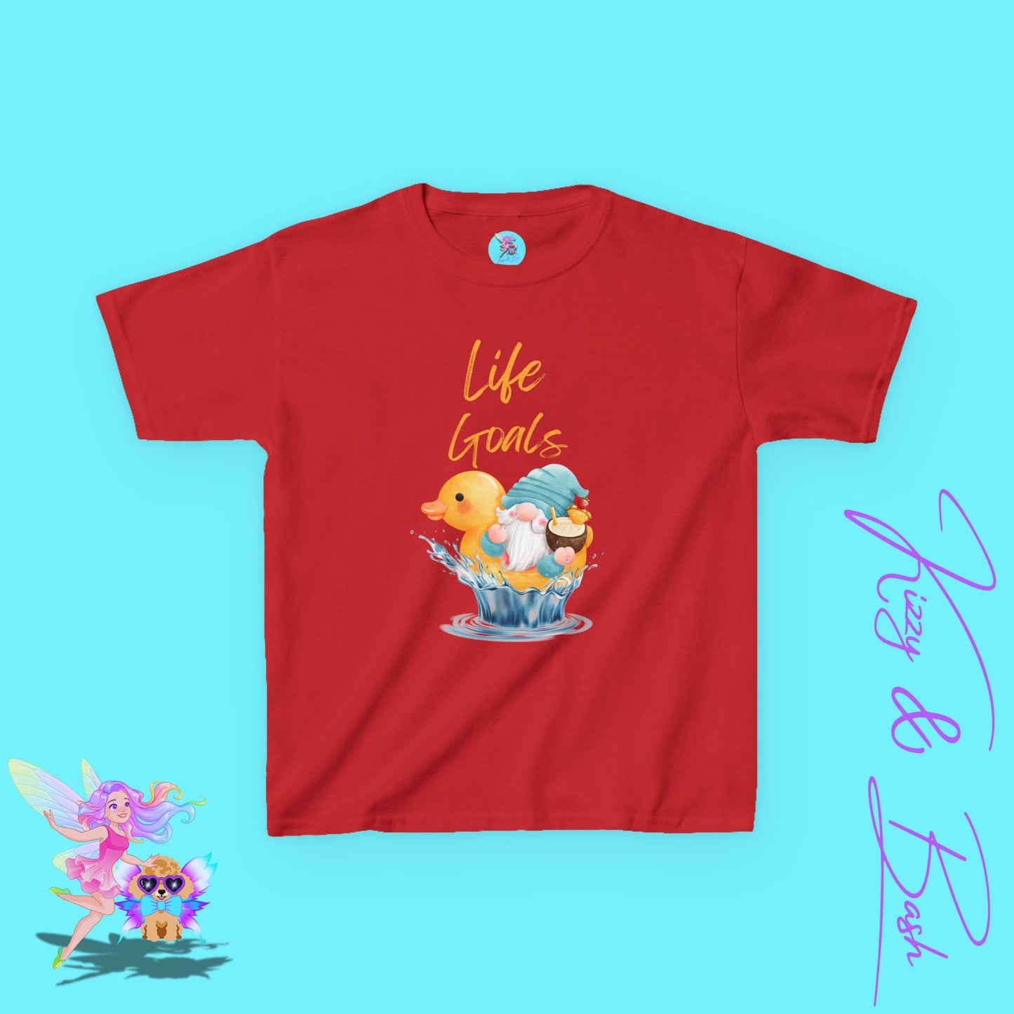 Life Goals Shirt Gnome and Rubber Duck T-Shirt for Kids Funny Summer Tee with Gnome Riding Rubber Ducky Funny Vacation Gift Shirt Gift for Rubber Ducky Lovers Gift for Gnome Lovers Water Life Shirt for Kids Heavy Cotton™ Tee