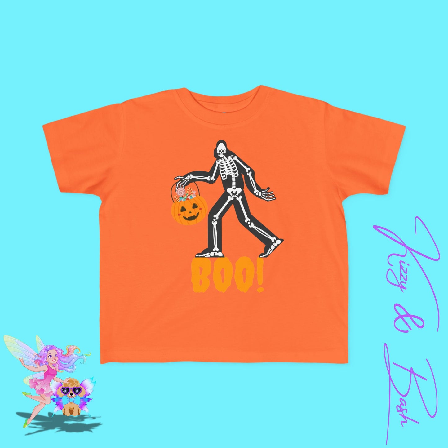 Trick-or-Treating Bigfoot Skeleton Shirt for Toddlers Unique Cryptid Gift Idea Cryptidcore Shirt for Toddlers Bigfoot Lover T-Shirt Halloween Sasquatch Shirt Funny Halloween Graphic Tee for Toddler's Fine Jersey Tee