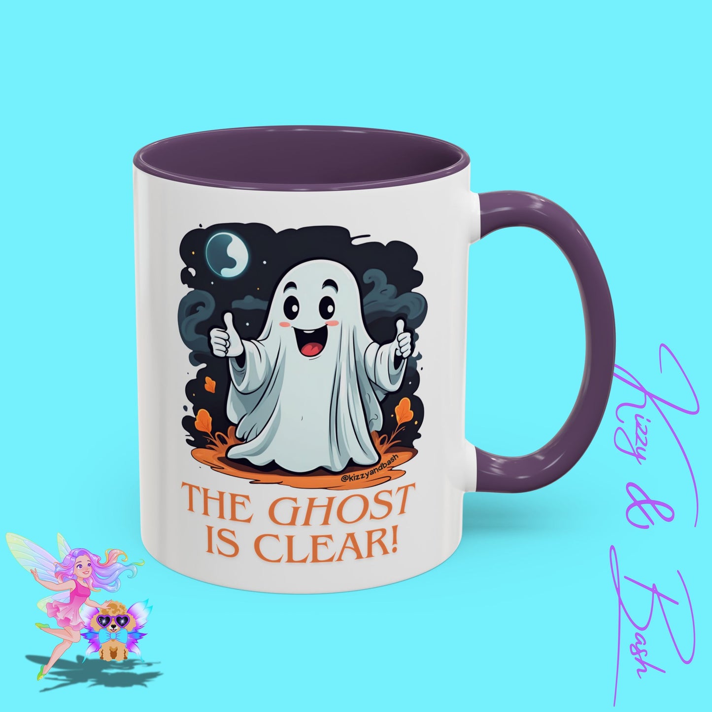 Funny Halloween Mug Cute Halloween Coffee Mug Unique Ghost Lover Gift The Ghost is Clear The Coast is Clear Punny Ghost with Two Thumbs Up Accent Coffee Mug - 11, 15oz