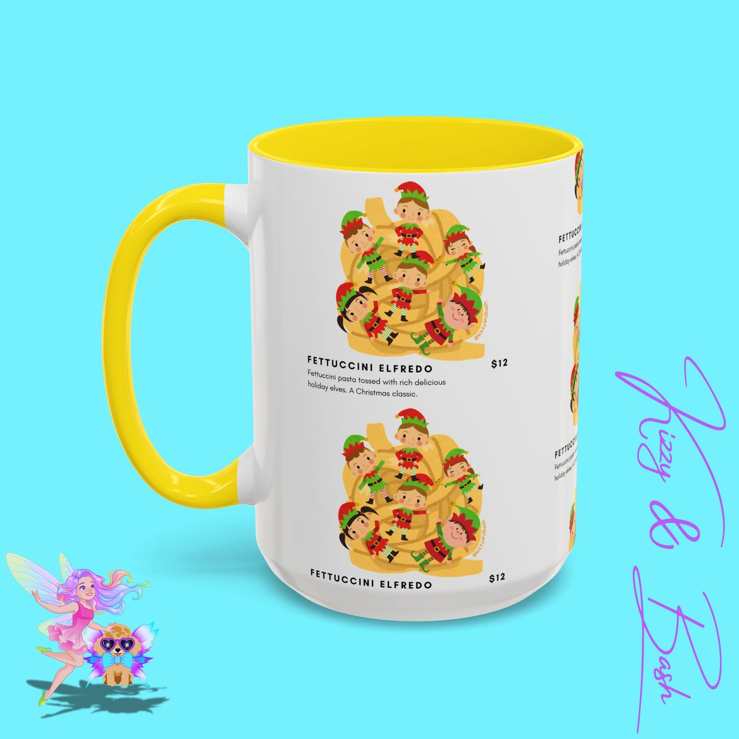 Hilarious Christmas Coffee Mug Perfect Christmas Gift for Teachers Holiday Foodie Mug for Elf Lovers Unique Christmas Gift Idea Elves Tossed in Pasta Fettuccini Elfredo Accent Coffee Mug - 11, 15oz