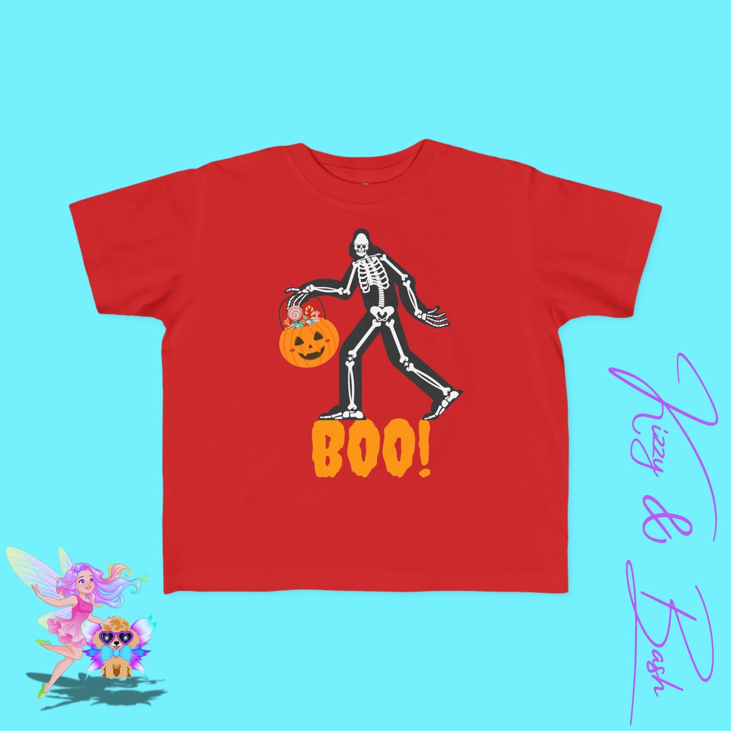 Trick-or-Treating Bigfoot Skeleton Shirt for Toddlers Unique Cryptid Gift Idea Cryptidcore Shirt for Toddlers Bigfoot Lover T-Shirt Halloween Sasquatch Shirt Funny Halloween Graphic Tee for Toddler's Fine Jersey Tee