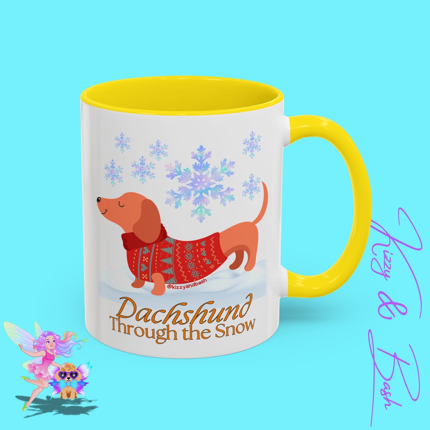 Unique Christmas Wiener Dog Coffee Mug Funny Dachshund Mug Cute Dog Lover Mug Perfect Gift for Dog Lovers Unique Christmas Mug Perfect Christmas Gift for Veterinarian Dachshund Through the Snow Holiday Dog Accent Coffee Mug - 11, 15oz
