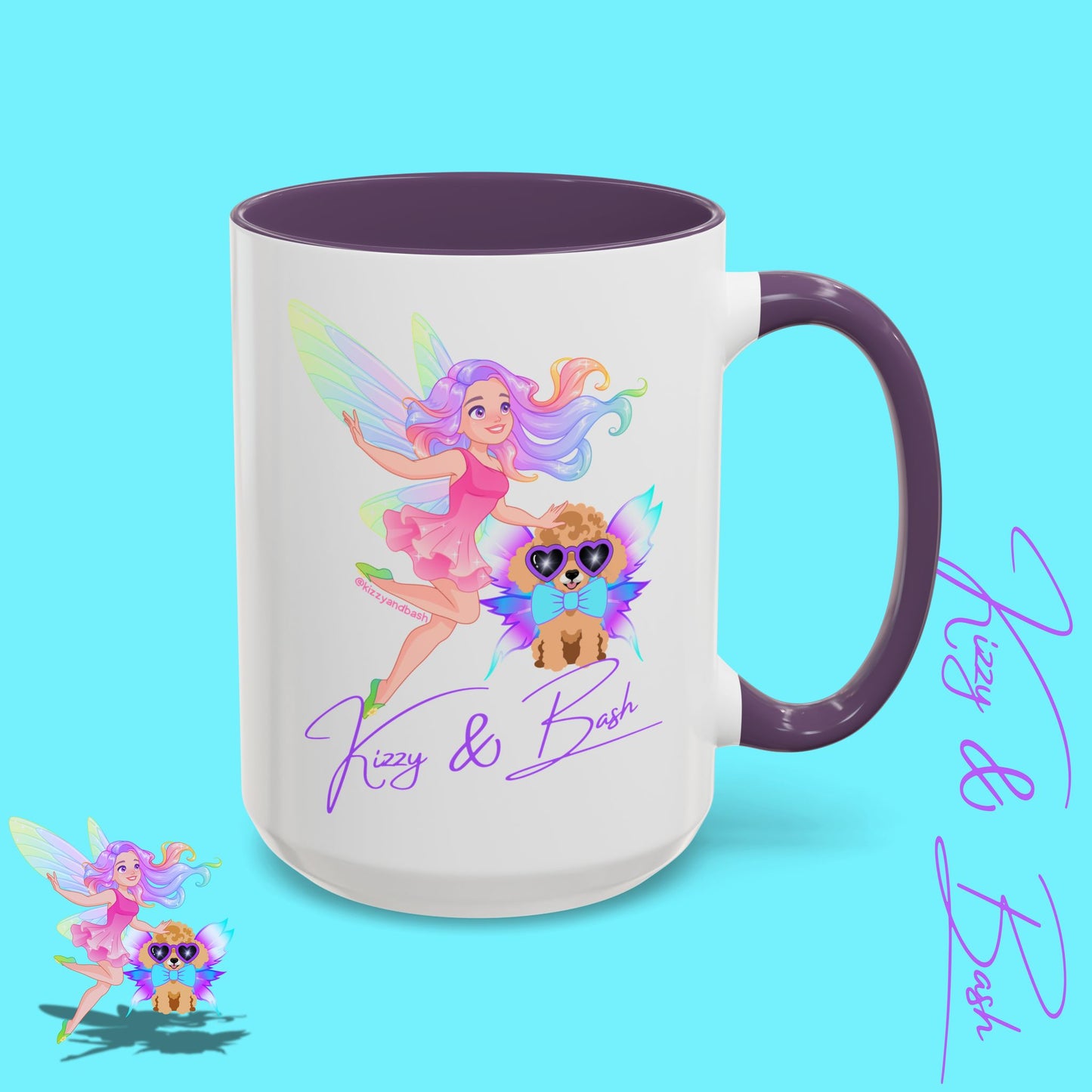 Beautiful Fairy Coffee Mug Funny Dog Mug Fairy Girl and Red Toy Poodle Fairy Mug Cute Fairycore Gift Idea Perfect Poodle Lover Mug Whimsical Mug for Fairy Lovers Kizzy and Bash Logo Accent Coffee Mug - 11, 15oz