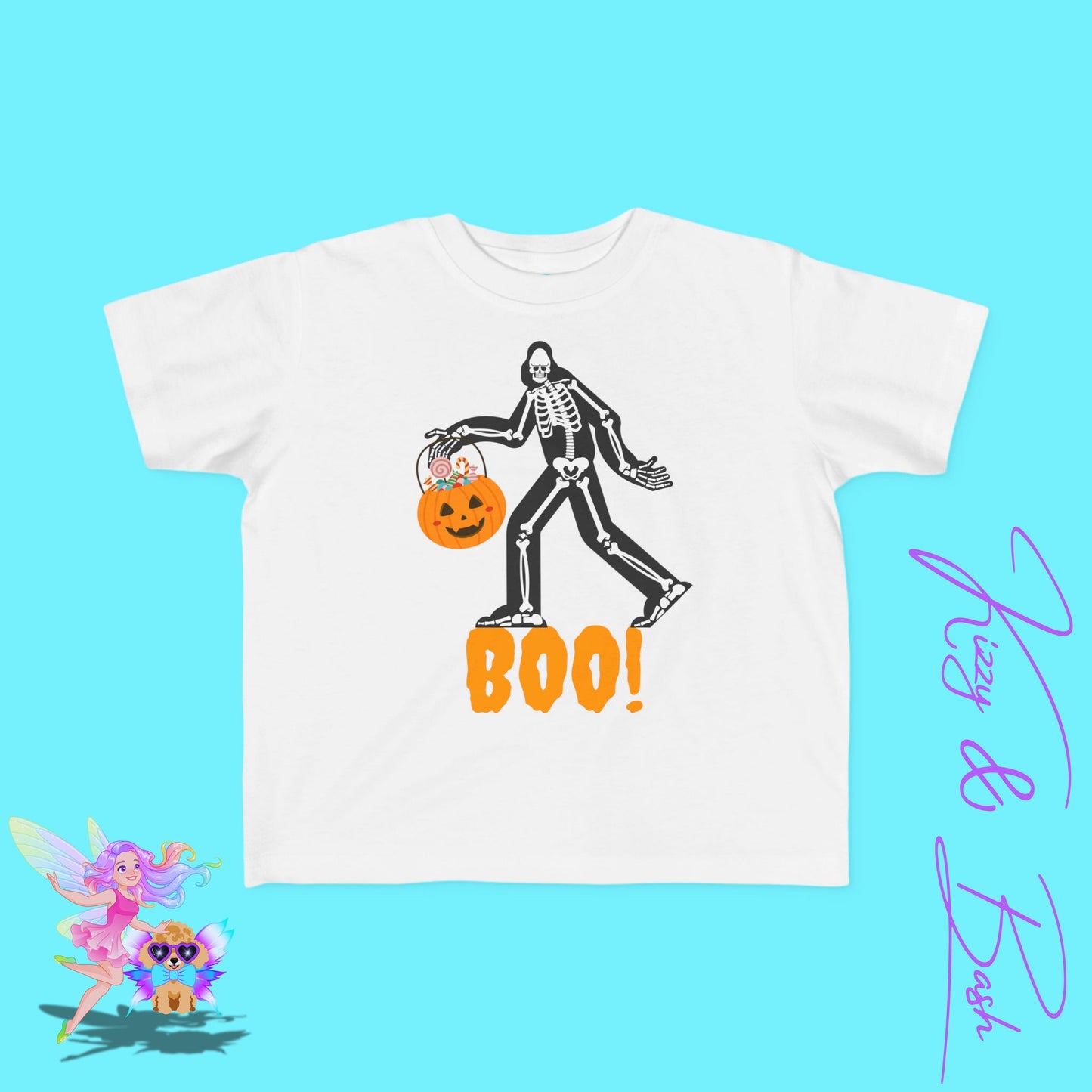 Trick-or-Treating Bigfoot Skeleton Shirt for Toddlers Unique Cryptid Gift Idea Cryptidcore Shirt for Toddlers Bigfoot Lover T-Shirt Halloween Sasquatch Shirt Funny Halloween Graphic Tee for Toddler's Fine Jersey Tee
