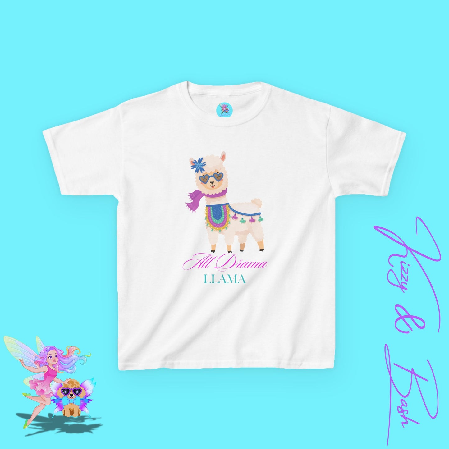 All Drama Llama T-Shirt Cute Llama Shirt for Kids Gift for Llama Lovers Cute Animal Attitude Shirt Drama Queen Shirt Funny Farm Animal T-Shirt for Kids Heavy Cotton™ Tee