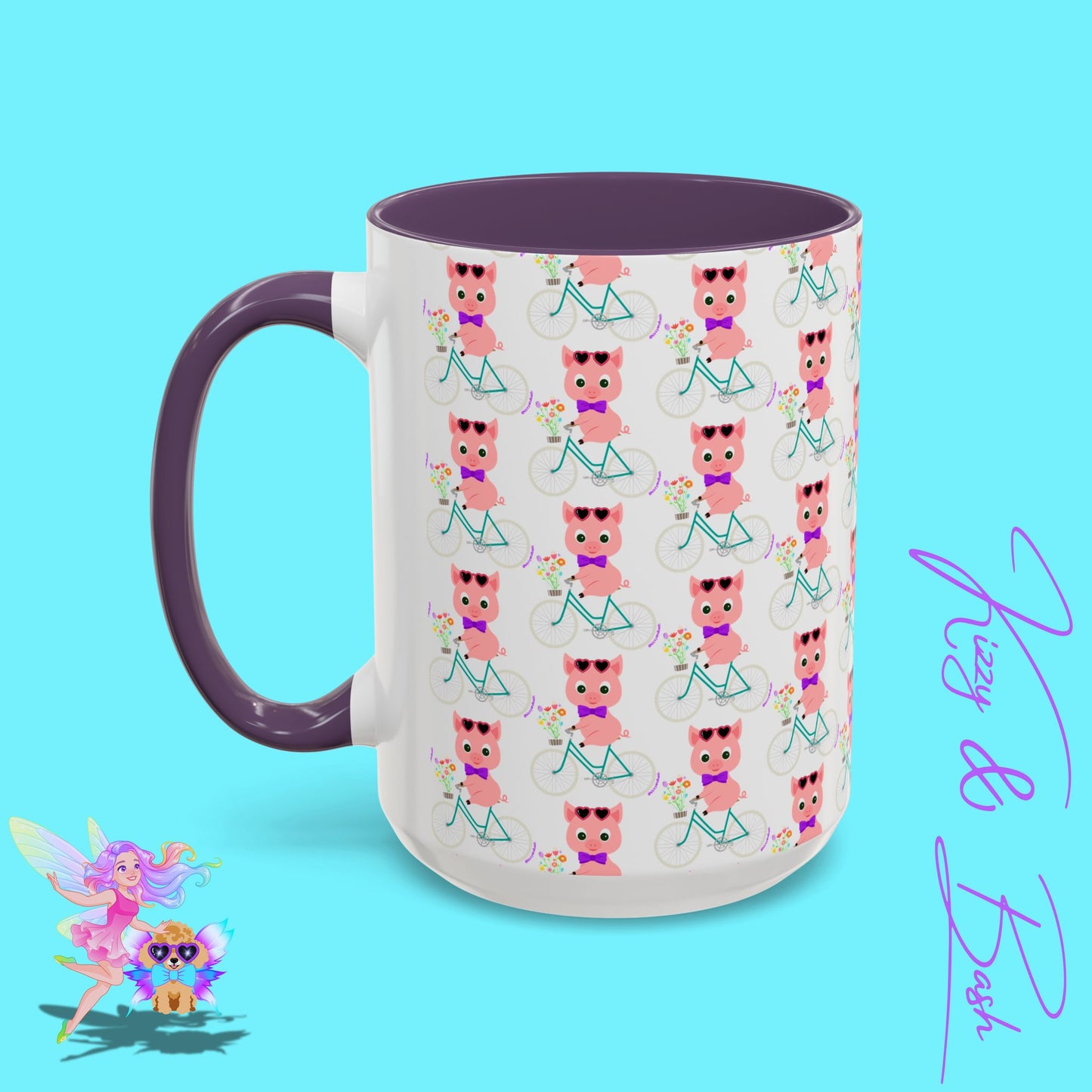 Pig Riding Bicycle Accent Coffee Mug Unique Gift for Teacher Funny Farm Animal Mug Adorable Pig Ceramic Mug Perfect Mug for Bicycle Lovers - 11, 15oz