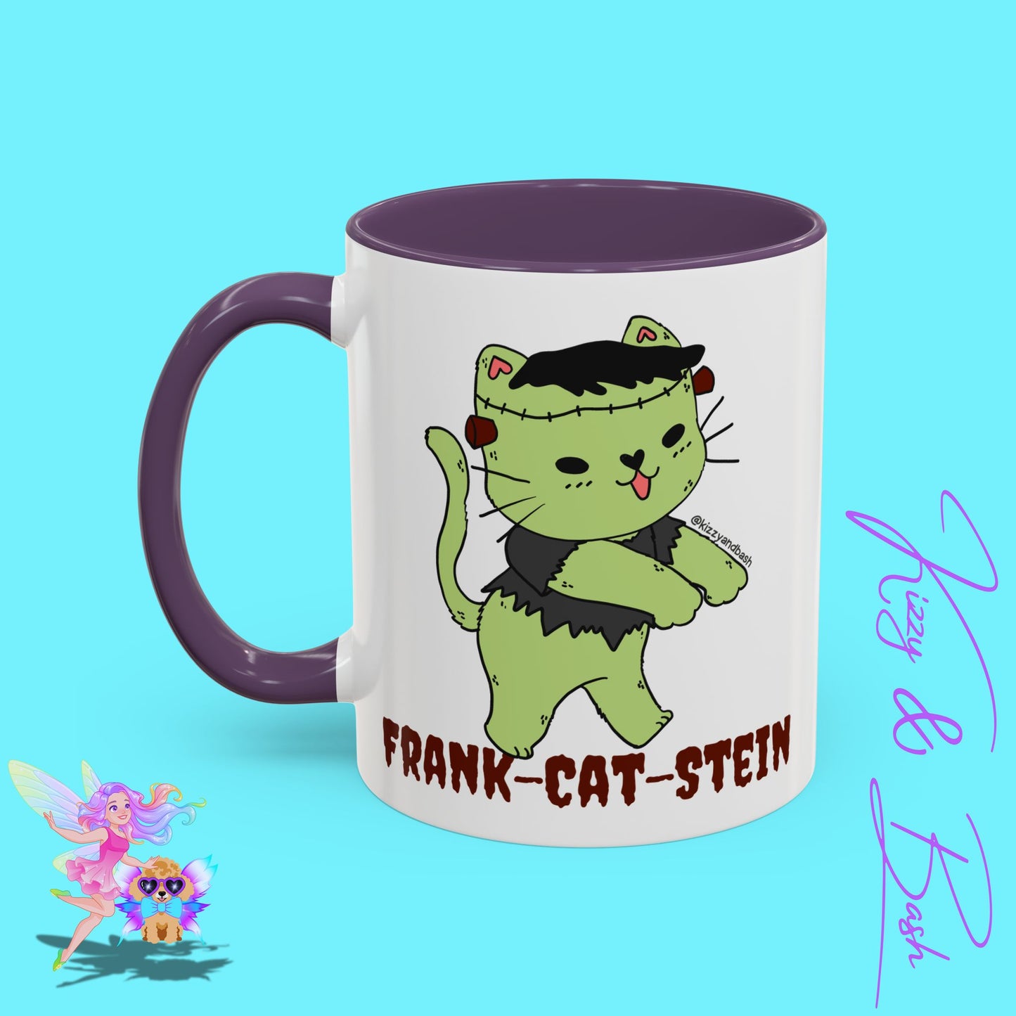 Funny Cat Mug Cute Halloween Coffee Mug Frankenstein Kitty Cat Coffee Mug Unique Gift for Cat Lovers Funny Gift for Teacher Appreciation Frank-Cat-Stein Accent Coffee Mug - 11, 15oz