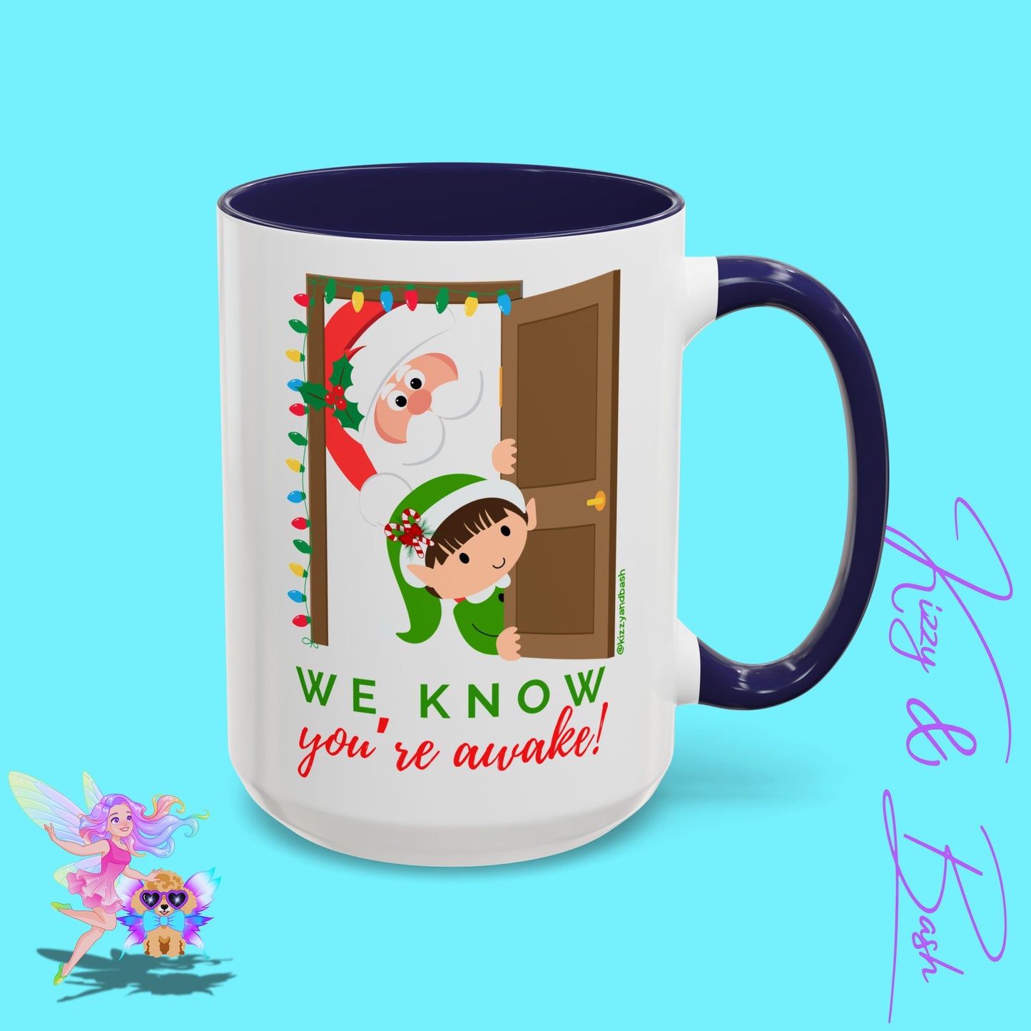 Funny Santa and Elf Mug Unique Santa Coffee Mug Hilarious Elf Lover Gift Funny Christmas Mug Perfect Christmas Gift for Teacher Appreciation We Know You're Awake Accent Coffee Mug - 11, 15oz