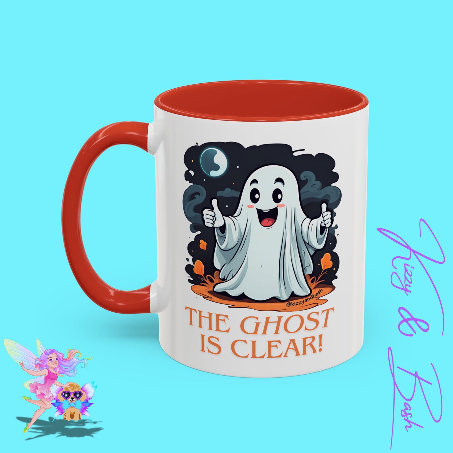 Funny Halloween Mug Cute Halloween Coffee Mug Unique Ghost Lover Gift The Ghost is Clear The Coast is Clear Punny Ghost with Two Thumbs Up Accent Coffee Mug - 11, 15oz