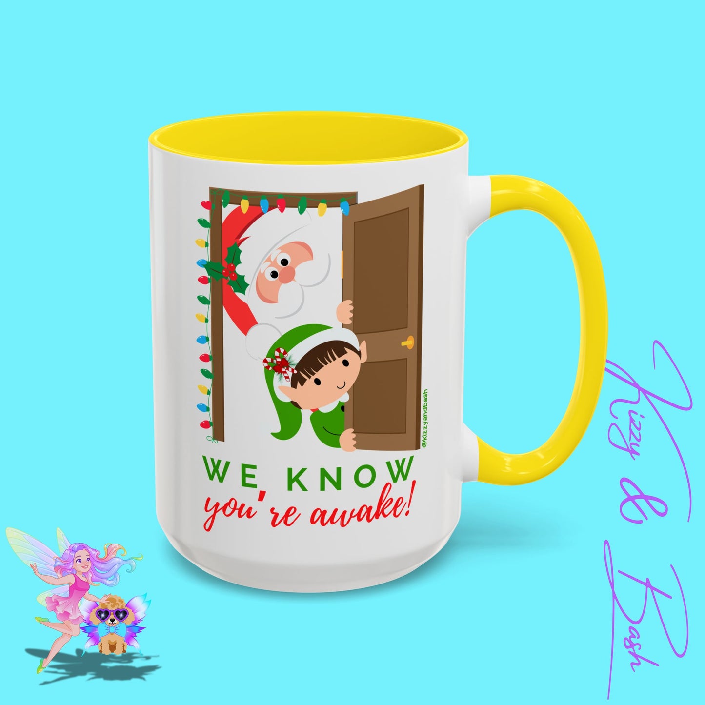 Funny Santa and Elf Mug Unique Santa Coffee Mug Hilarious Elf Lover Gift Funny Christmas Mug Perfect Christmas Gift for Teacher Appreciation We Know You're Awake Accent Coffee Mug - 11, 15oz