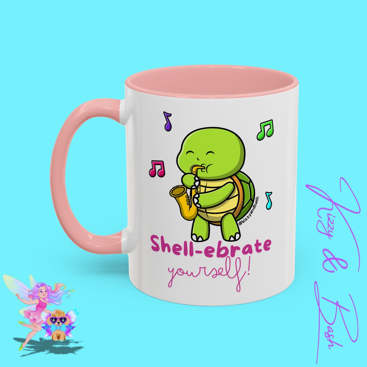Cute Turtle Coffee Mug Funny Turtle Mug Saxophone Playing Turtle Perfect Teacher Appreciation Gift Funny Band Camp Mug Gift for Band Teacher Shell-ebrate Yourself Funny Pun Mug Celebrate Yourself Accent Coffee Mug - 11, 15oz