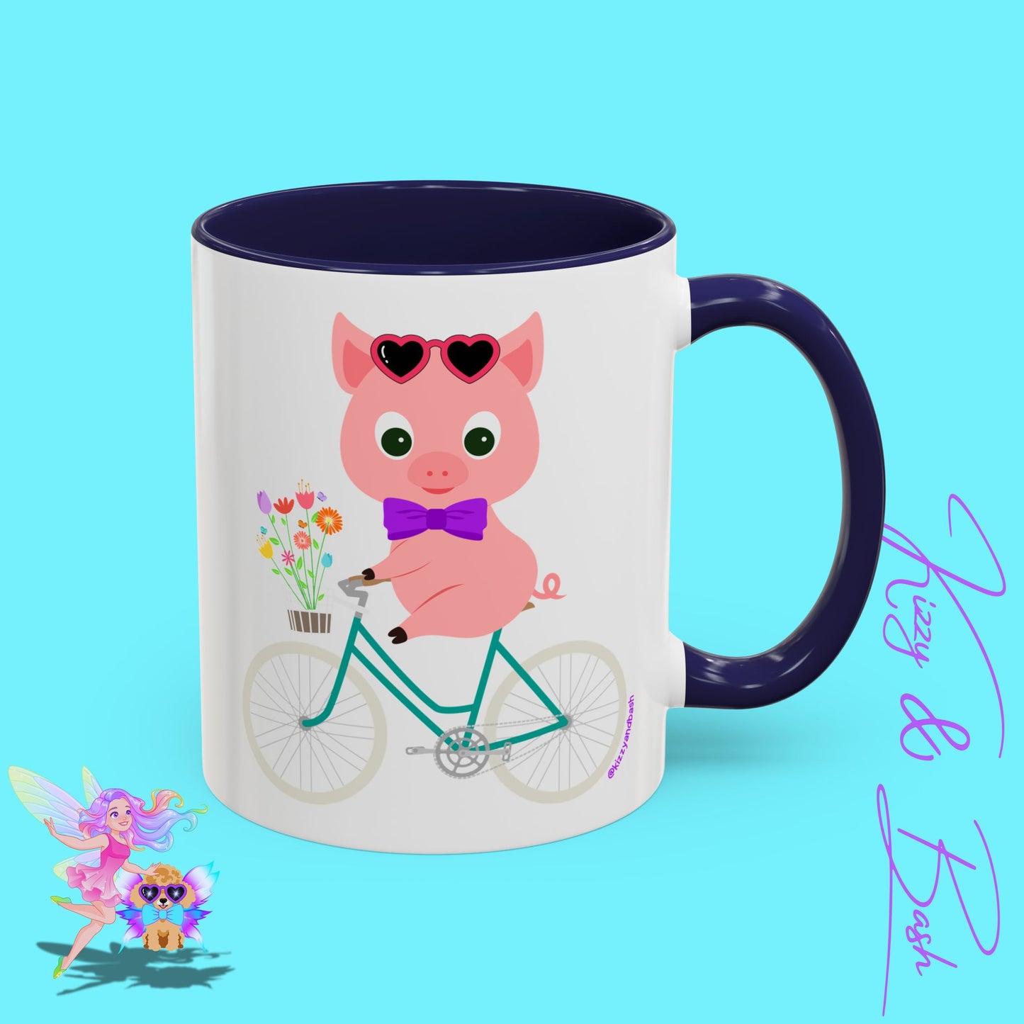 Pig Riding Bicycle Accent Coffee Mug Unique Gift for Teacher Funny Farm Animal Mug Adorable Pig Ceramic Mug Perfect Mug for Bicycle Lovers - 11, 15oz