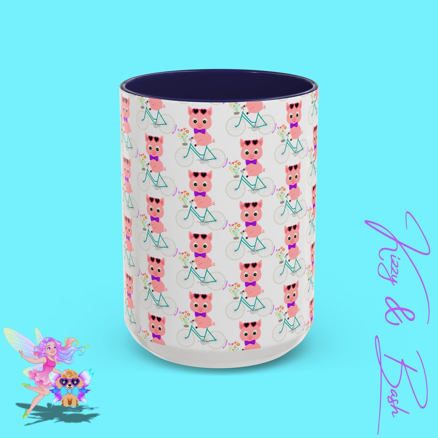 Pig Riding Bicycle Accent Coffee Mug Unique Gift for Teacher Funny Farm Animal Mug Adorable Pig Ceramic Mug Perfect Mug for Bicycle Lovers - 11, 15oz