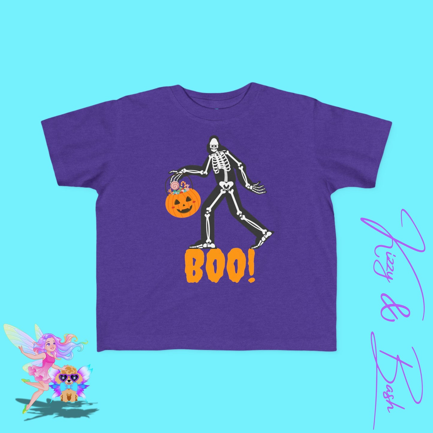 Trick-or-Treating Bigfoot Skeleton Shirt for Toddlers Unique Cryptid Gift Idea Cryptidcore Shirt for Toddlers Bigfoot Lover T-Shirt Halloween Sasquatch Shirt Funny Halloween Graphic Tee for Toddler's Fine Jersey Tee