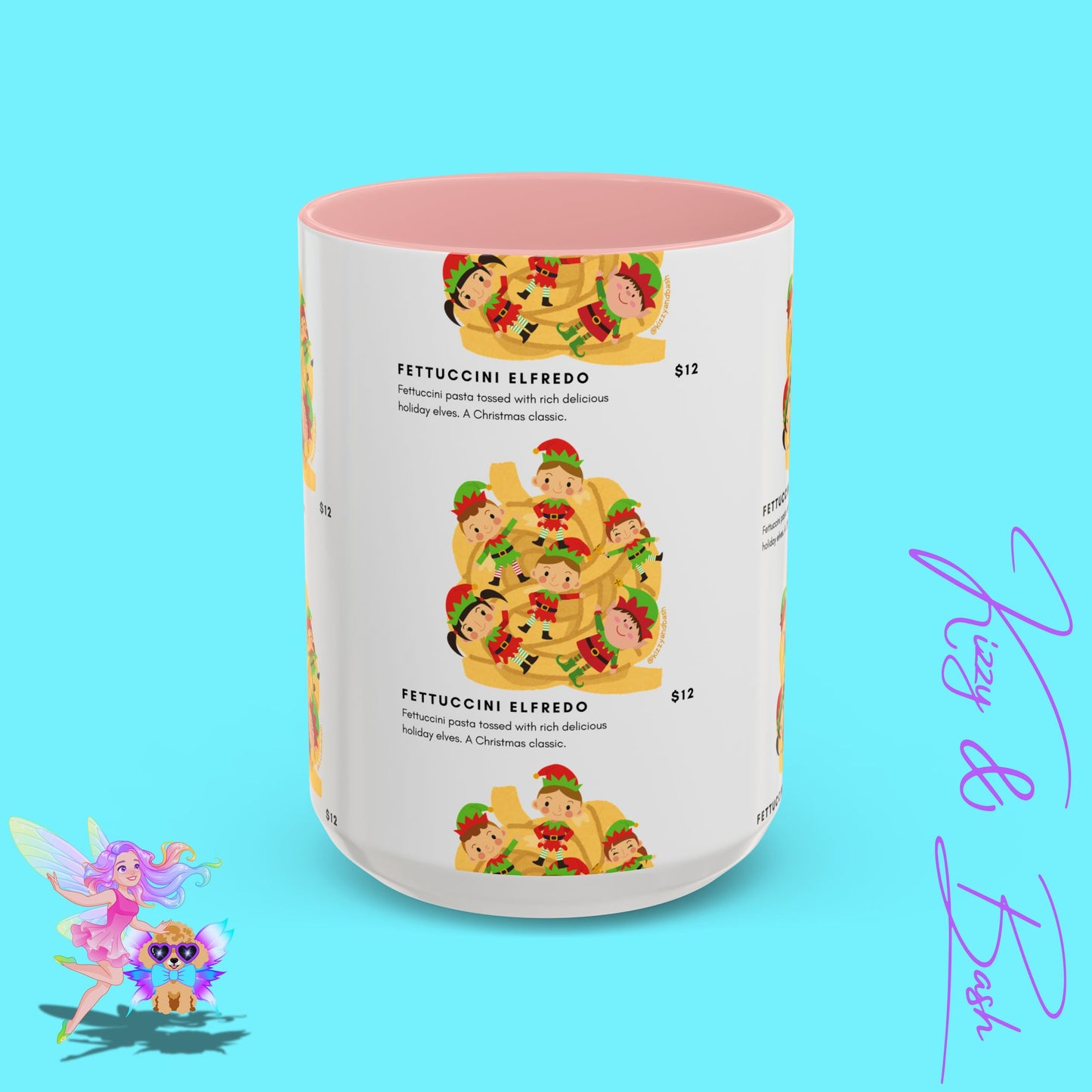Hilarious Christmas Coffee Mug Perfect Christmas Gift for Teachers Holiday Foodie Mug for Elf Lovers Unique Christmas Gift Idea Elves Tossed in Pasta Fettuccini Elfredo Accent Coffee Mug - 11, 15oz