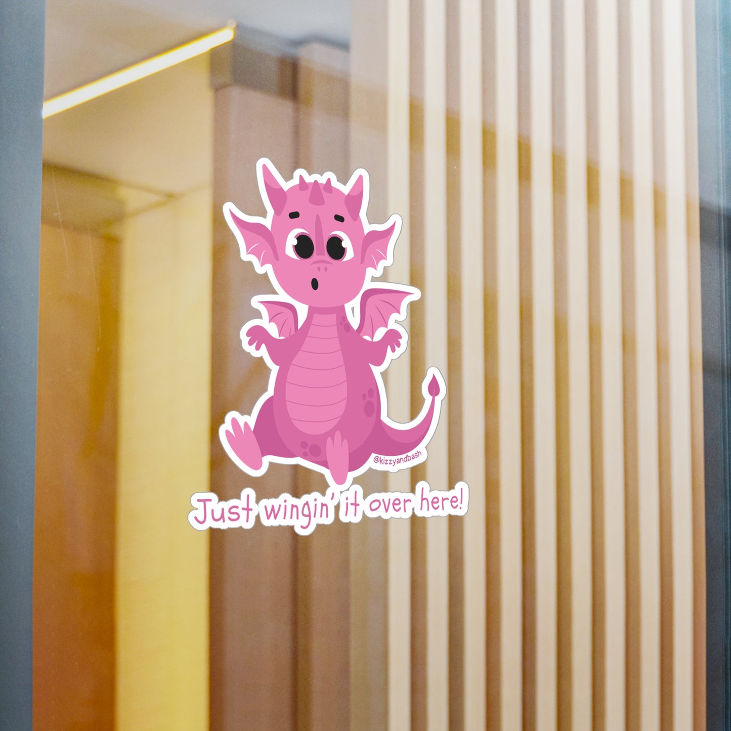Waterproof Dragon Decal Pink Dragon Just Wingin' It Over Here Kiss-Cut Vinyl Decals Unique Dragon Gift Idea Perfect Gift for Dragon Lovers Cute Self-Affirming Sticker Decals