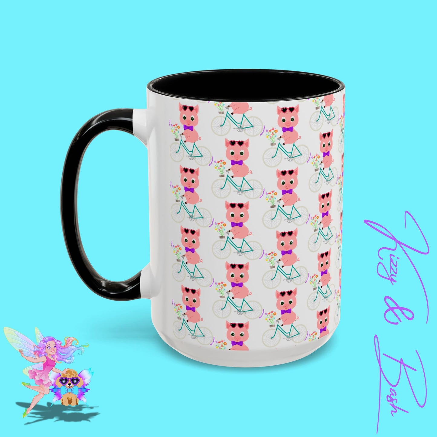 Pig Riding Bicycle Accent Coffee Mug Unique Gift for Teacher Funny Farm Animal Mug Adorable Pig Ceramic Mug Perfect Mug for Bicycle Lovers - 11, 15oz