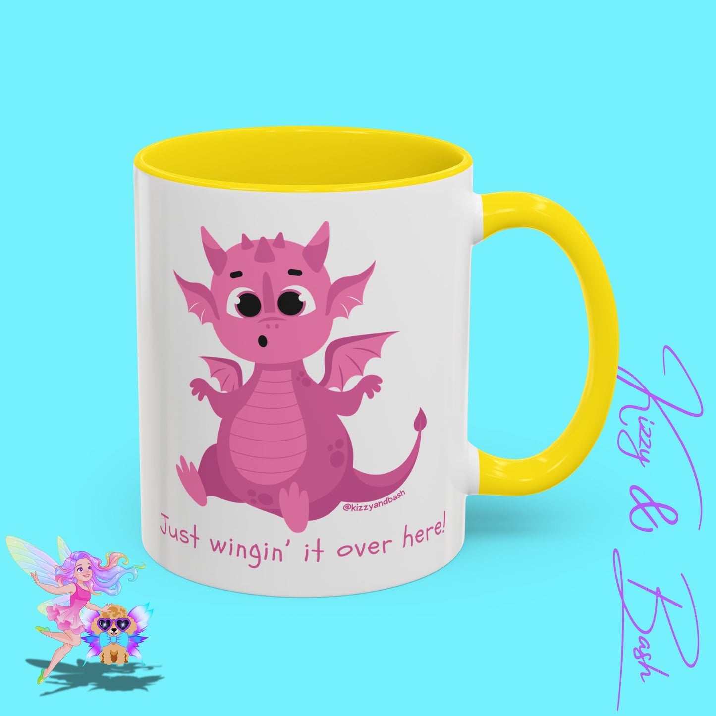 Pink Dragon Coffee Mug for Her Funny Dragon Mug Unique Dragon Gift for Her Just Wingin' It Over Here Self-Affirming Gift Idea Dragon Lover Mug Pink Lover Accent Coffee Mug  11, 15oz