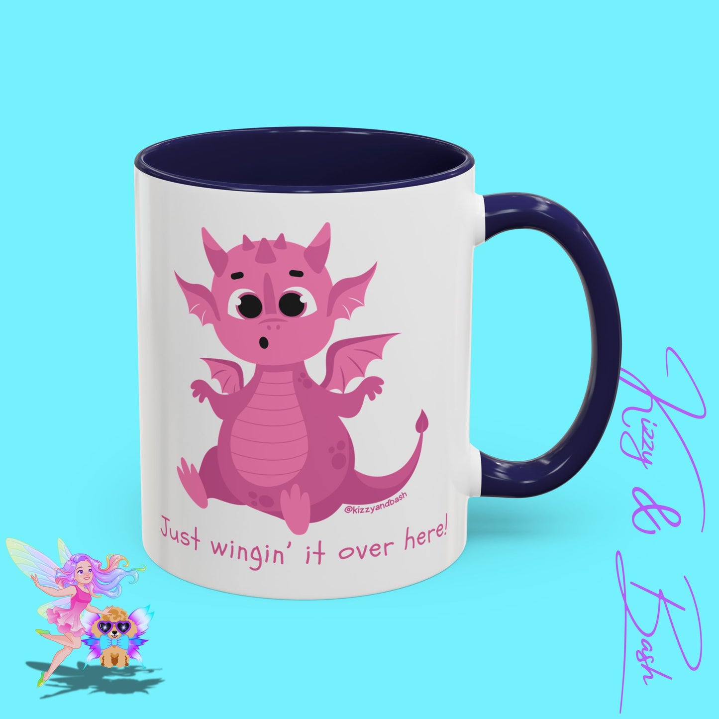 Pink Dragon Coffee Mug for Her Funny Dragon Mug Unique Dragon Gift for Her Just Wingin' It Over Here Self-Affirming Gift Idea Dragon Lover Mug Pink Lover Accent Coffee Mug  11, 15oz
