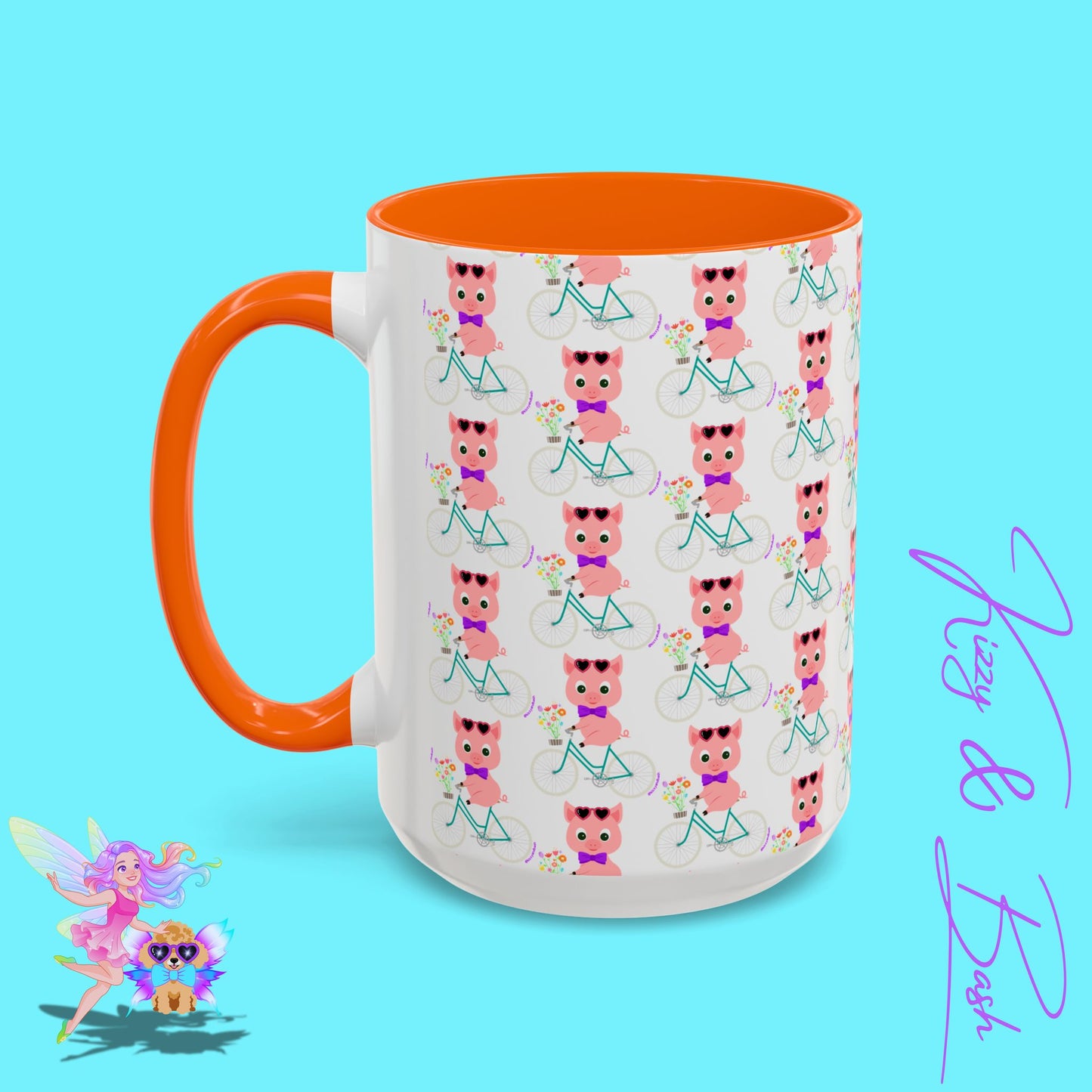 Pig Riding Bicycle Accent Coffee Mug Unique Gift for Teacher Funny Farm Animal Mug Adorable Pig Ceramic Mug Perfect Mug for Bicycle Lovers - 11, 15oz