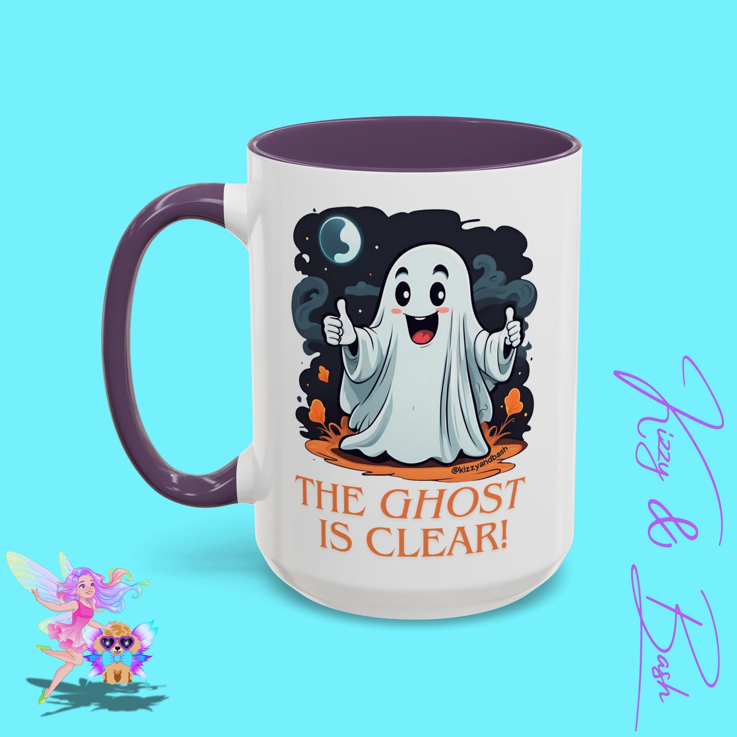 Funny Halloween Mug Cute Halloween Coffee Mug Unique Ghost Lover Gift The Ghost is Clear The Coast is Clear Punny Ghost with Two Thumbs Up Accent Coffee Mug - 11, 15oz