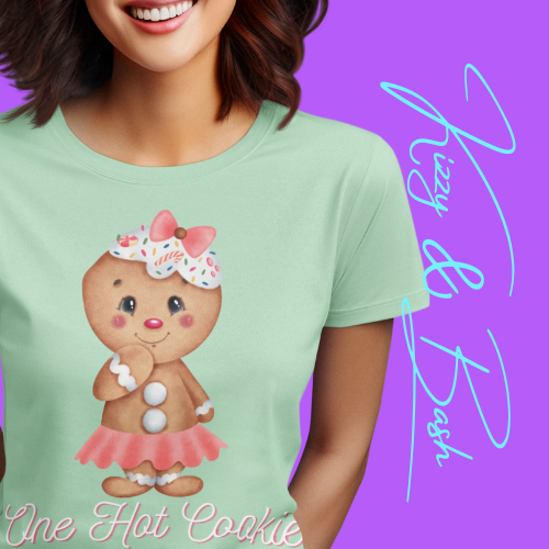 One Hot Cookie Christmas Tee Cute Gingerbread T-Shirt Funny Holiday Shirt for Her Cute Christmas Gift for Friends or Family Adult Unisex Jersey Short Sleeve Tee