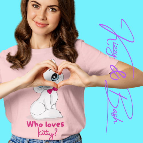 Who Loves Kitty? Playful Cat T-Shirt Cute Cat Lover Shirt Adorable Cat Graphic Tee Funny Gift for Cat Lovers Cat Mom Gift Funny Cat Shirt Adult Unisex Jersey Short Sleeve Tee