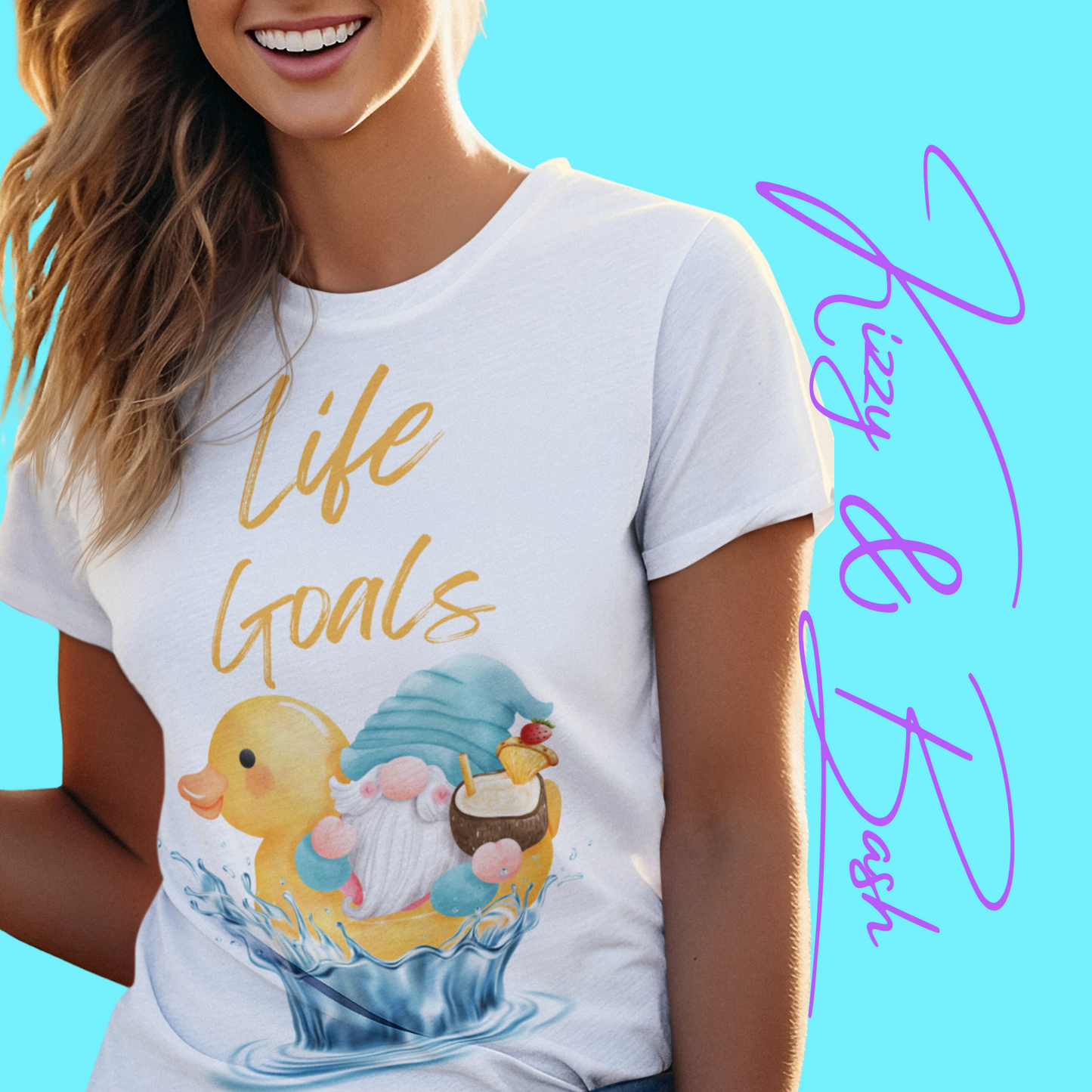 Life Goals Gnome Shirt Funny Summer Tee Gnome and Rubber Ducky with Cocktail Funny Vacation Gnome Shirt Cute Beach Tee Rubber Ducky Lover Gift Adult Unisex Jersey Short Sleeve Tee