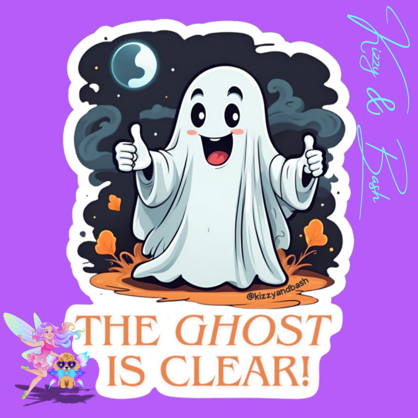Funny Halloween Sticker for Kids Cute Ghost Sticker Perfect Halloween Gift Funny Paranormal Sticker The Ghost is Clear The Coast is Clear Pun Ghost with Two Thumbs Up Kiss-Cut Stickers