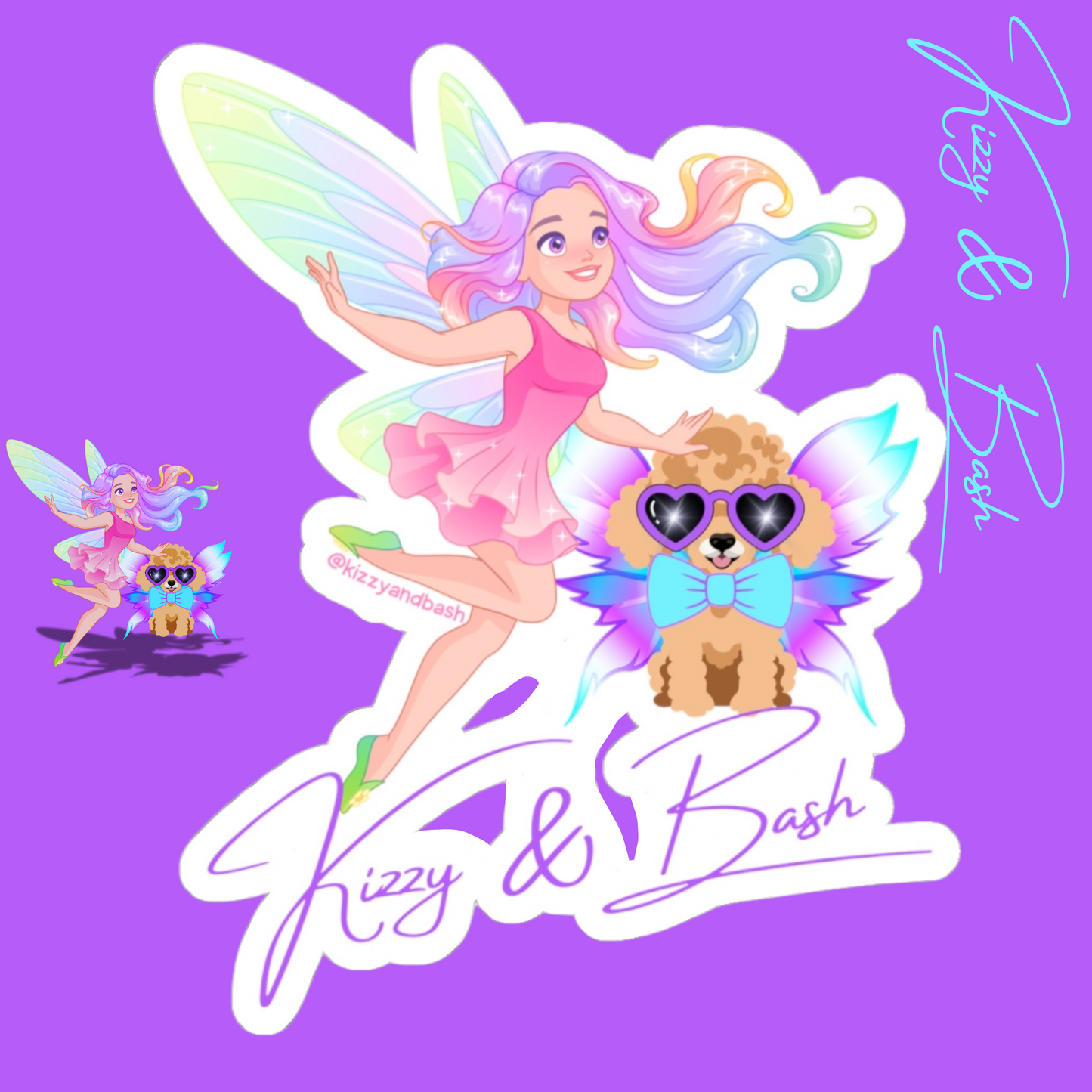 Unique Fairy Sticker Funny Dog Sticker for Kids Fairy Girl and Dog Funny Gift for Dog Lovers Pretty Fairycore Stickers Kizzy and Bash Logo Kiss-Cut Stickers