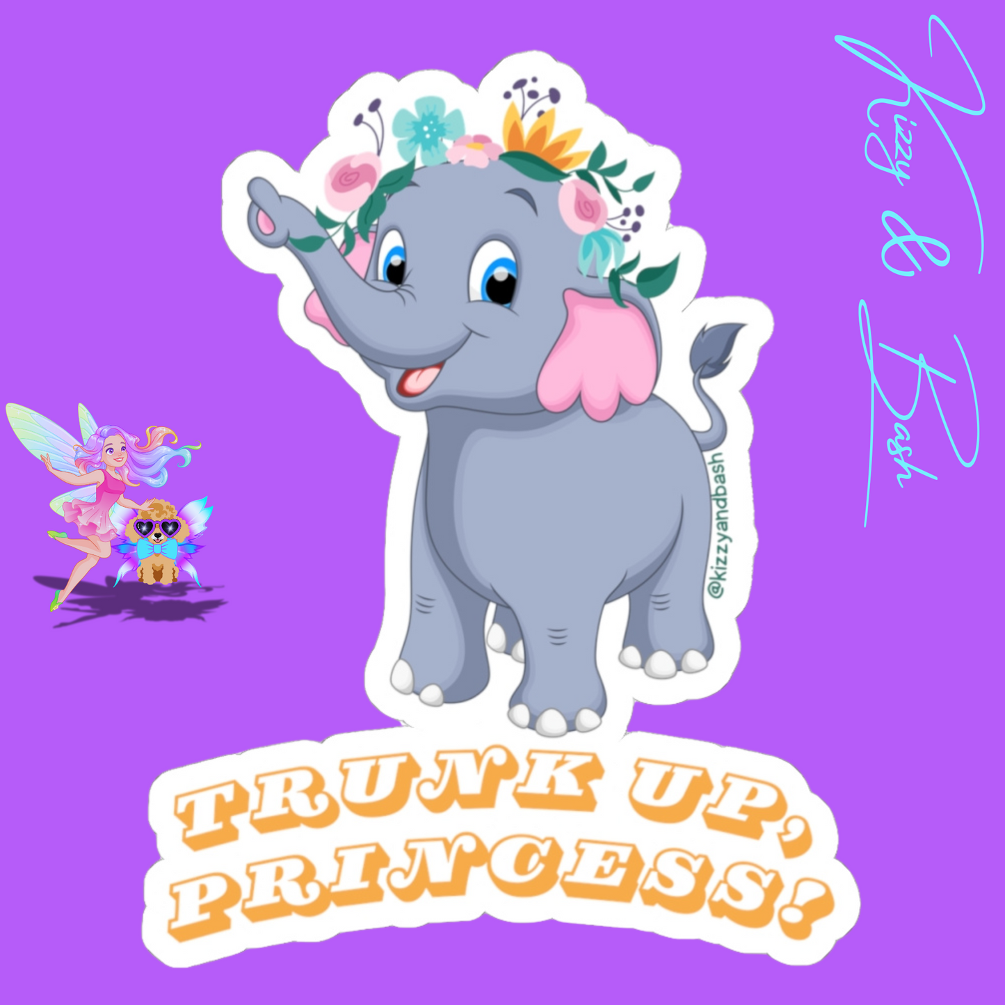 Princess Elephant Sticker Elephant Princess Sticker Elephant with Floral Crown Trunk Up, Princess Perfect Gift for Elephant Lovers Royal Elephant Kiss-Cut Stickers
