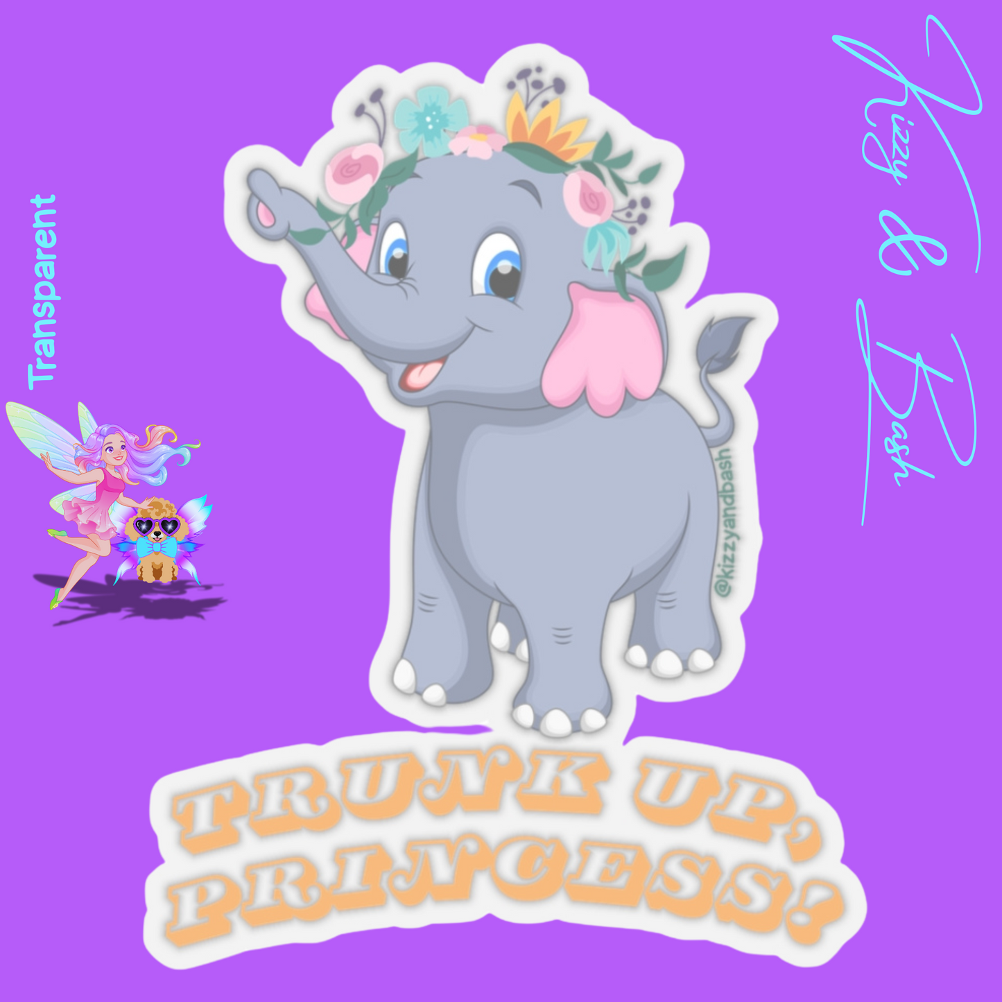 Princess Elephant Sticker Elephant Princess Sticker Elephant with Floral Crown Trunk Up, Princess Perfect Gift for Elephant Lovers Royal Elephant Kiss-Cut Stickers
