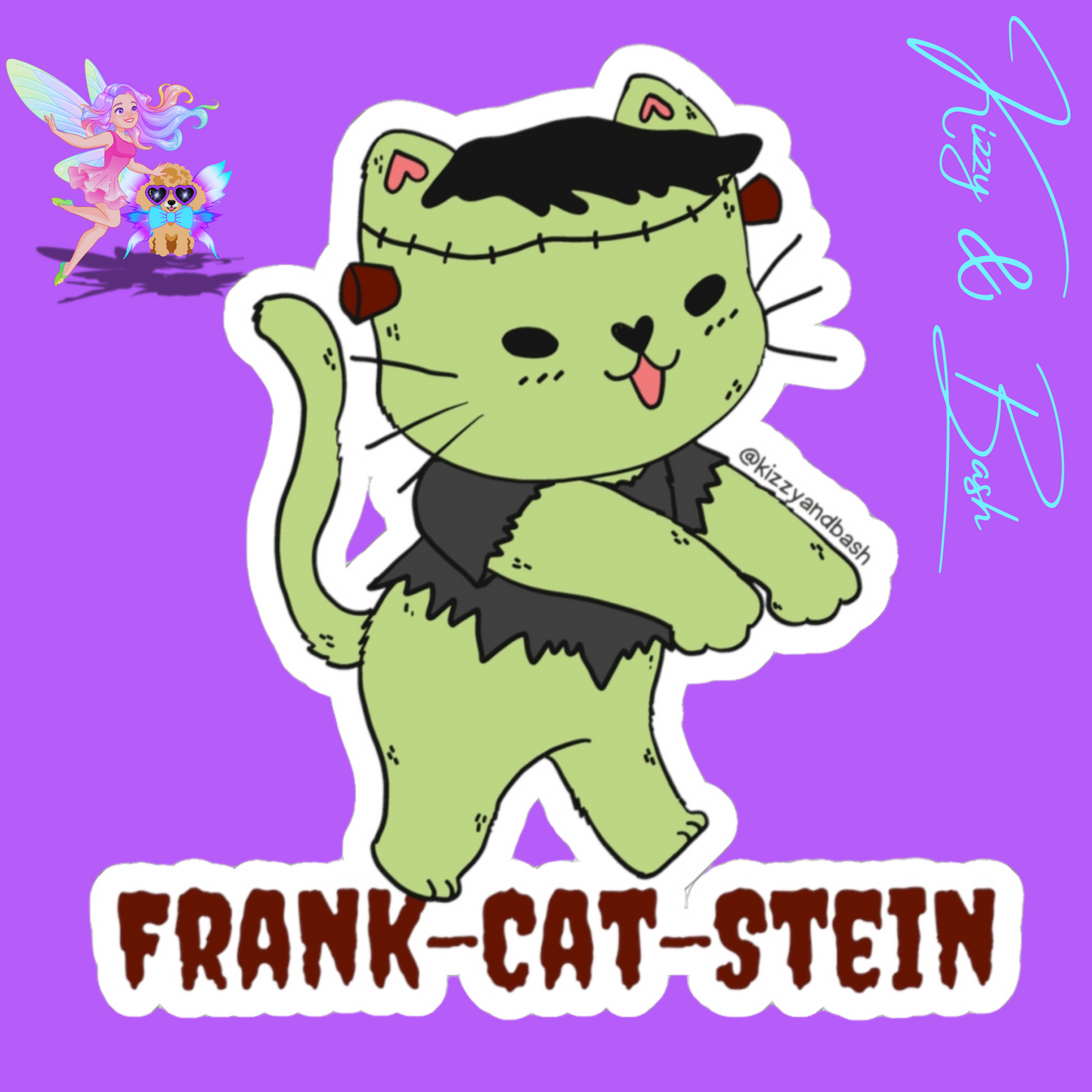 Cute Cat Sticker Funny Halloween Sticker for Kids Perfect Gift for Cat Lovers Perfect Gift for English Teacher Unique Halloween Sticker Frank-Cat-Stein Frankenstein Kitty Cat Kiss-Cut Stickers