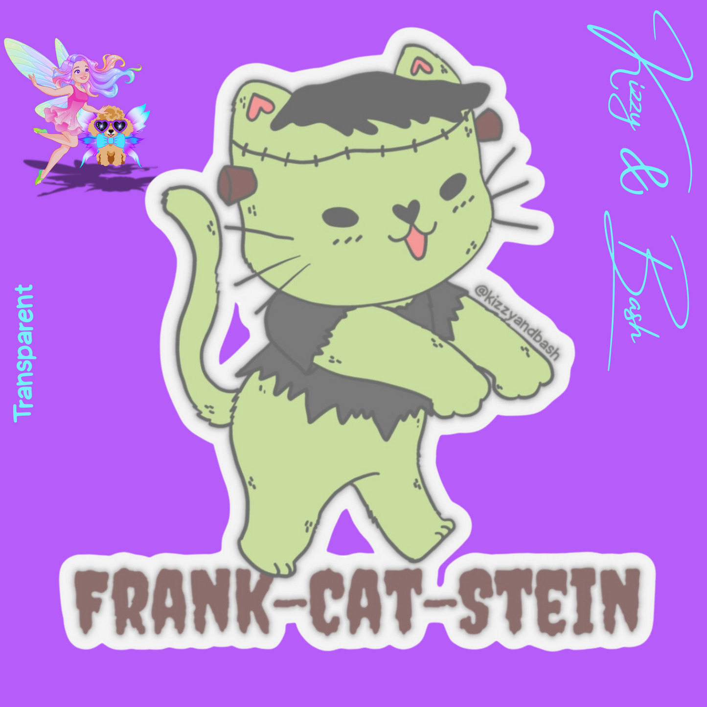 Cute Cat Sticker Funny Halloween Sticker for Kids Perfect Gift for Cat Lovers Perfect Gift for English Teacher Unique Halloween Sticker Frank-Cat-Stein Frankenstein Kitty Cat Kiss-Cut Stickers
