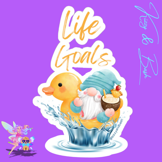 Gnome Riding a Rubber Ducky Sticker Life Goals Kiss-Cut Stickers Funny Gnome Sticker Cute Rubber Ducky Sticker Life Goals Sticker Perfect Gift for Gnome Lovers