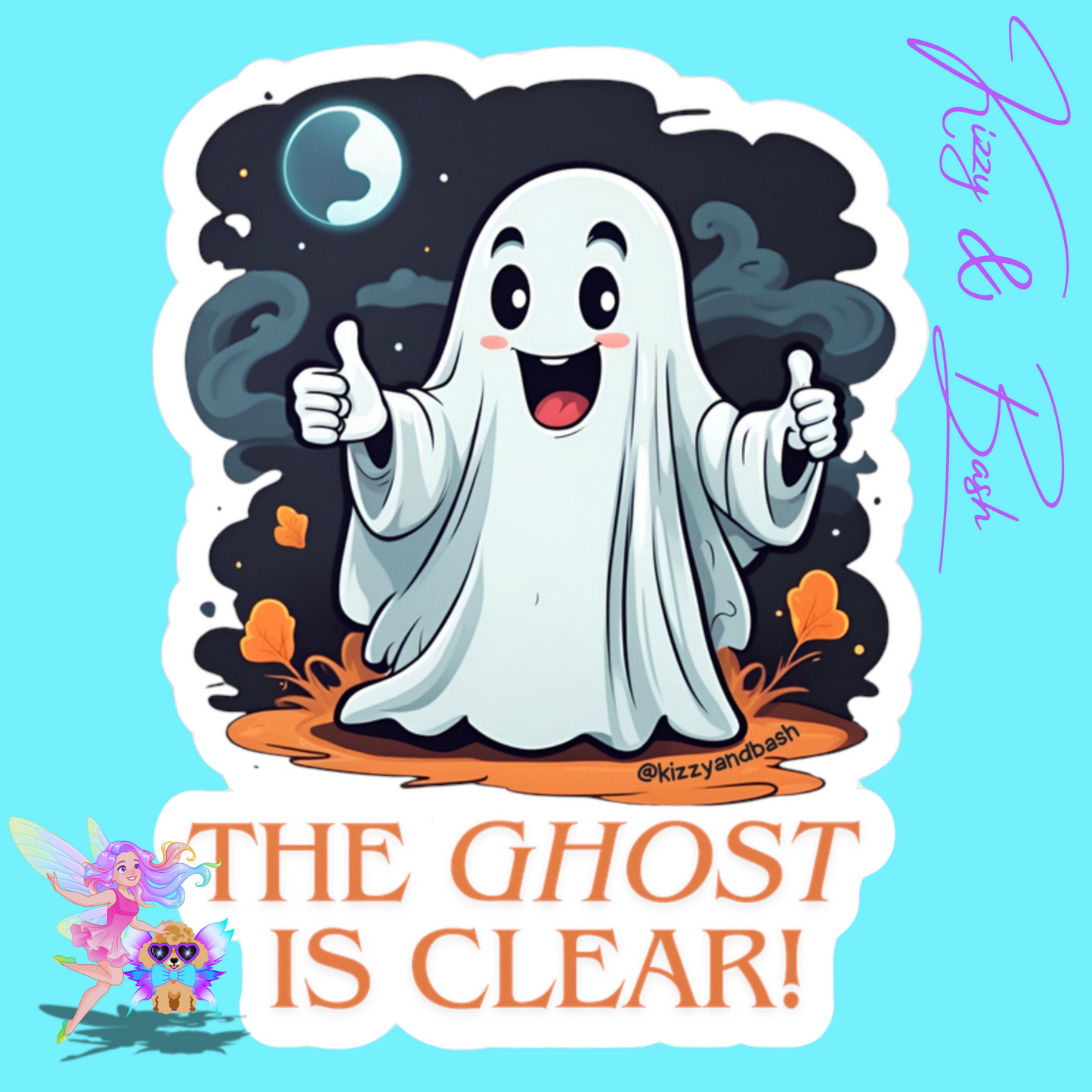 Waterproof Halloween Decal Waterproof Ghost Decal Perfect Gift for Ghost Lovers Unique Halloween Gift Waterproof Paranormal Decal The Ghost is Clear The Coast is Clear Pun Ghost with Two Thumbs Up Kiss-Cut Vinyl Decals