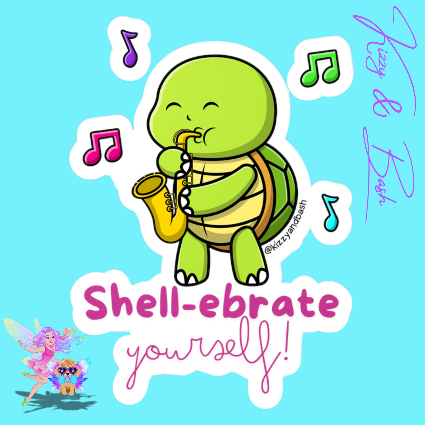 Waterproof Turtle Decal Saxophone Playing Turtle Lover Gift Idea Funny Music Teacher Decal Cute Band Camp Decal Guidance Counselor Appreciation Gift Shell-ebrate Yourself Pun Kiss-Cut Vinyl Decals